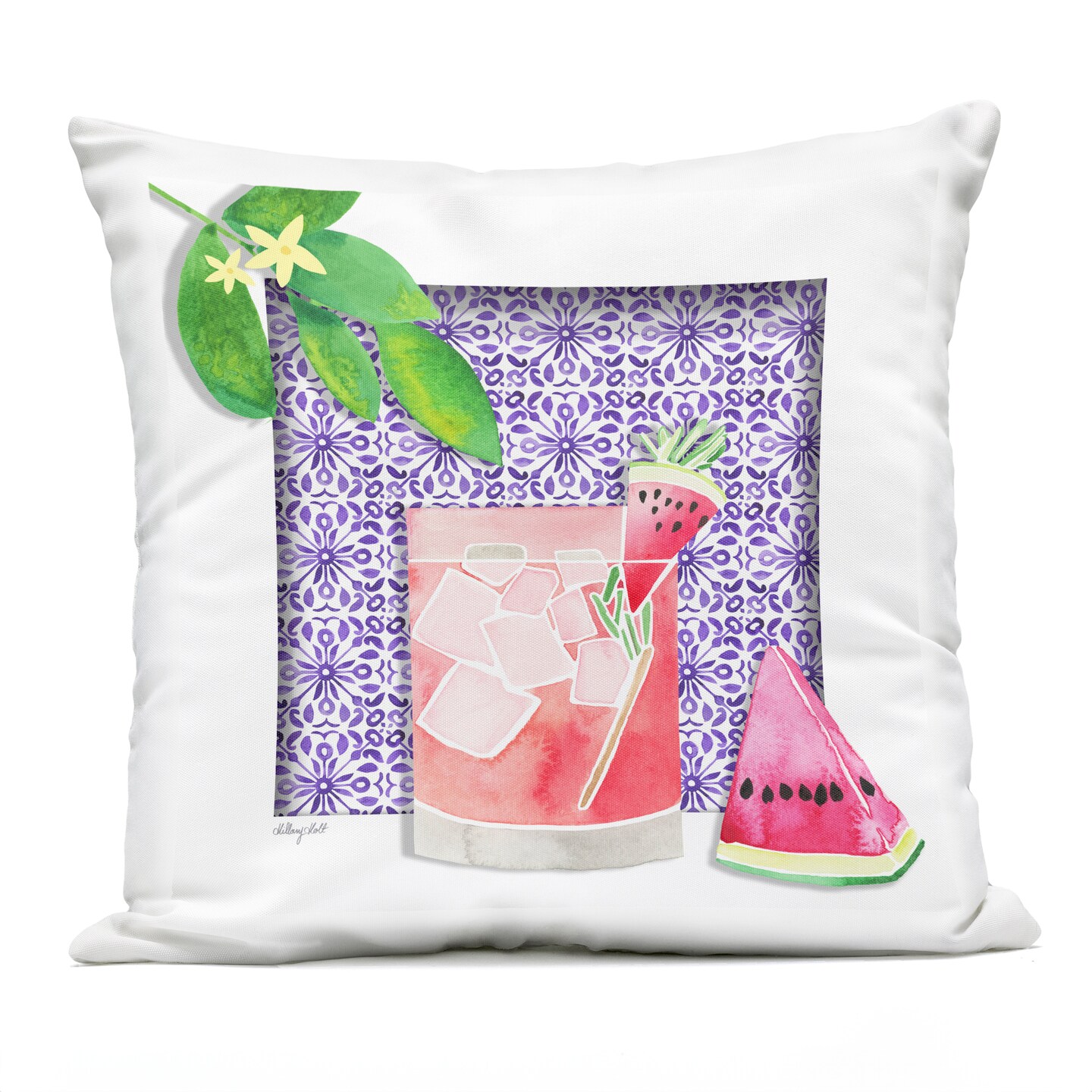 Stupell Industries Mediterranean Watermelon Drink Outdoor Printed Pillow design by Hillary Holt, 18 x 7 x 18