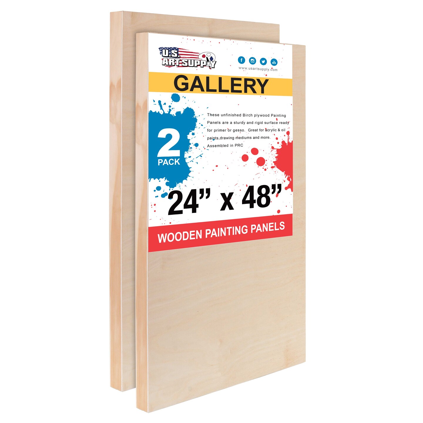 Unfinished Cradled Wood Panels for Painting, 2 Pack of 24x48 inch - Gallery Birch Wooden Canvas Boards 1-1/2&#x22; Deep - Mixed-Media Craft, Acrylic, Oil, Encaustic, Paint Pouring