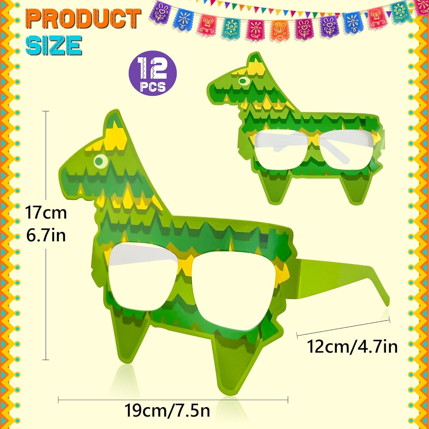 Cinco De Mayo Decorations - 12 PCS Mexican Paper Eyeglasses for Taco - Fiesta Party Decorations for Birthday Accessories Party Favors Decor Outfit Dress,Cinco De Mayo Shirts for Women
