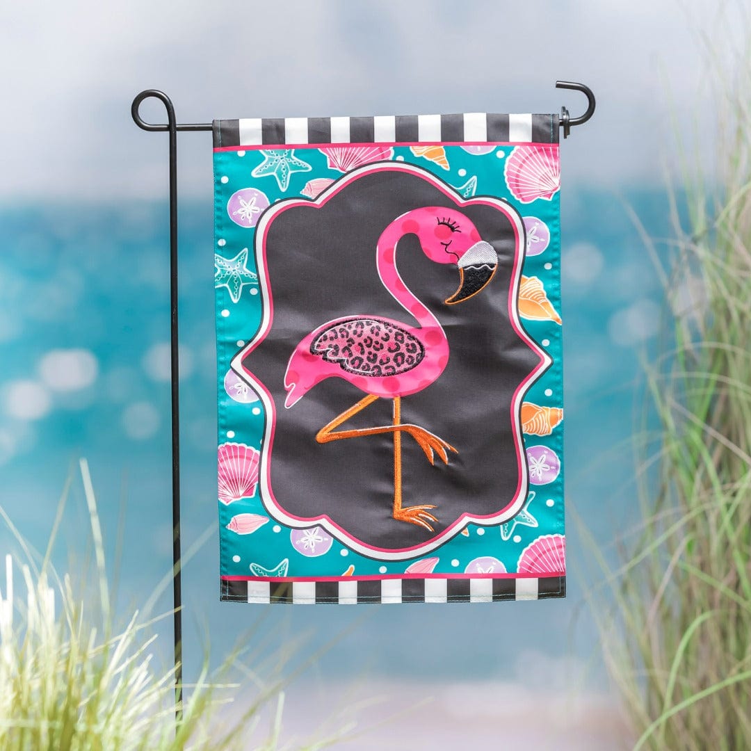 Coastal Flamingo Summer Garden Flag 2 Sided Applique