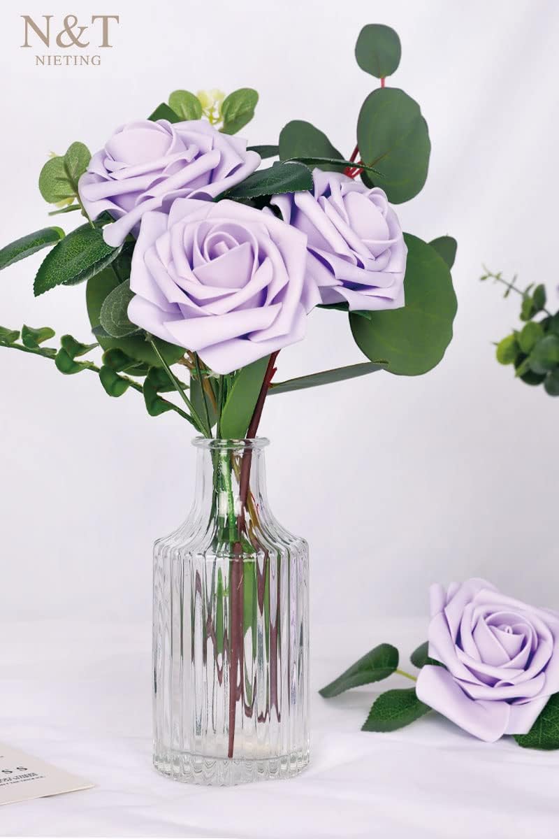 Dried Artificial Flowers, 50pcs Lavender Fake Rose Flowers with Stem for DIY Wedding Bouquets Centerpieces Arrangements Party Baby Shower Home Decorations