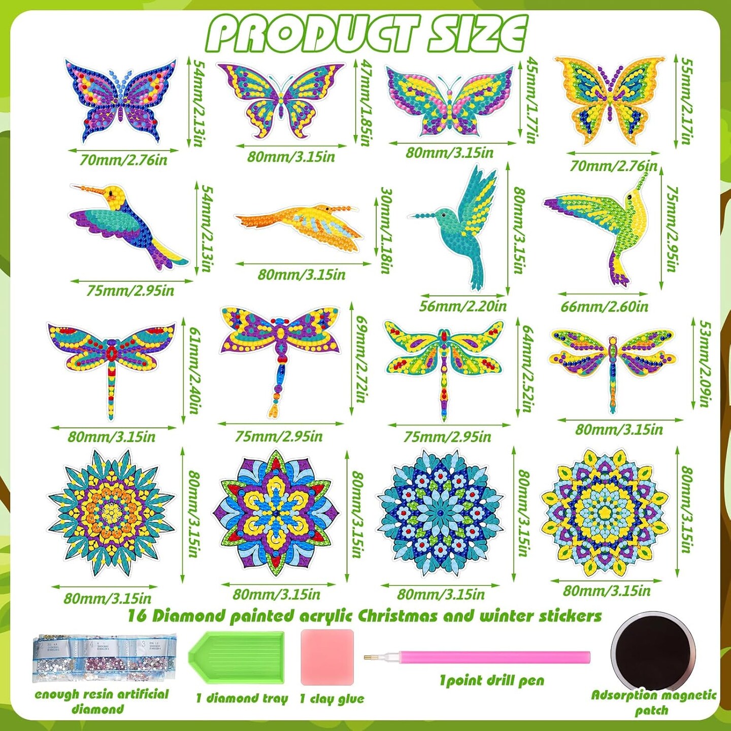 16 Pcs Spring Diamond Art Painting Magnet Kits