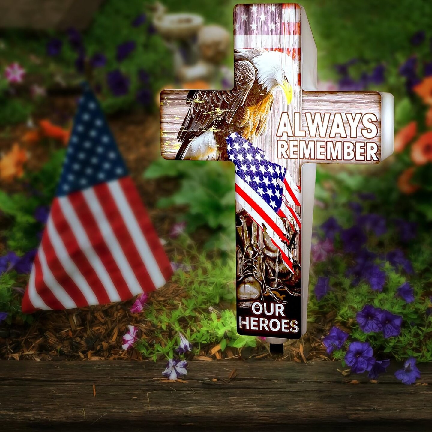 Memorial Day Patriotic Garden Stake Solar Lighted 4th of July Independence Veterans Day Solar Outdoor Yard Decorations