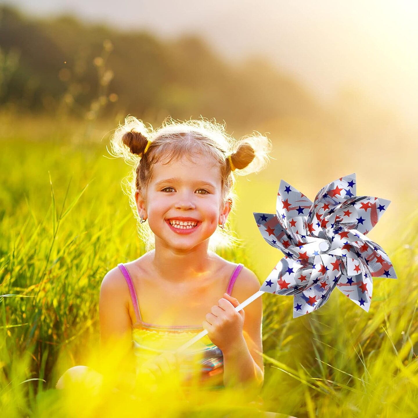 15 Pieces Memorial Day American Flag Fourth of July Patriotic Pinwheels Stars and Stripes Pinwheels Flag Patriotic Party Decorations