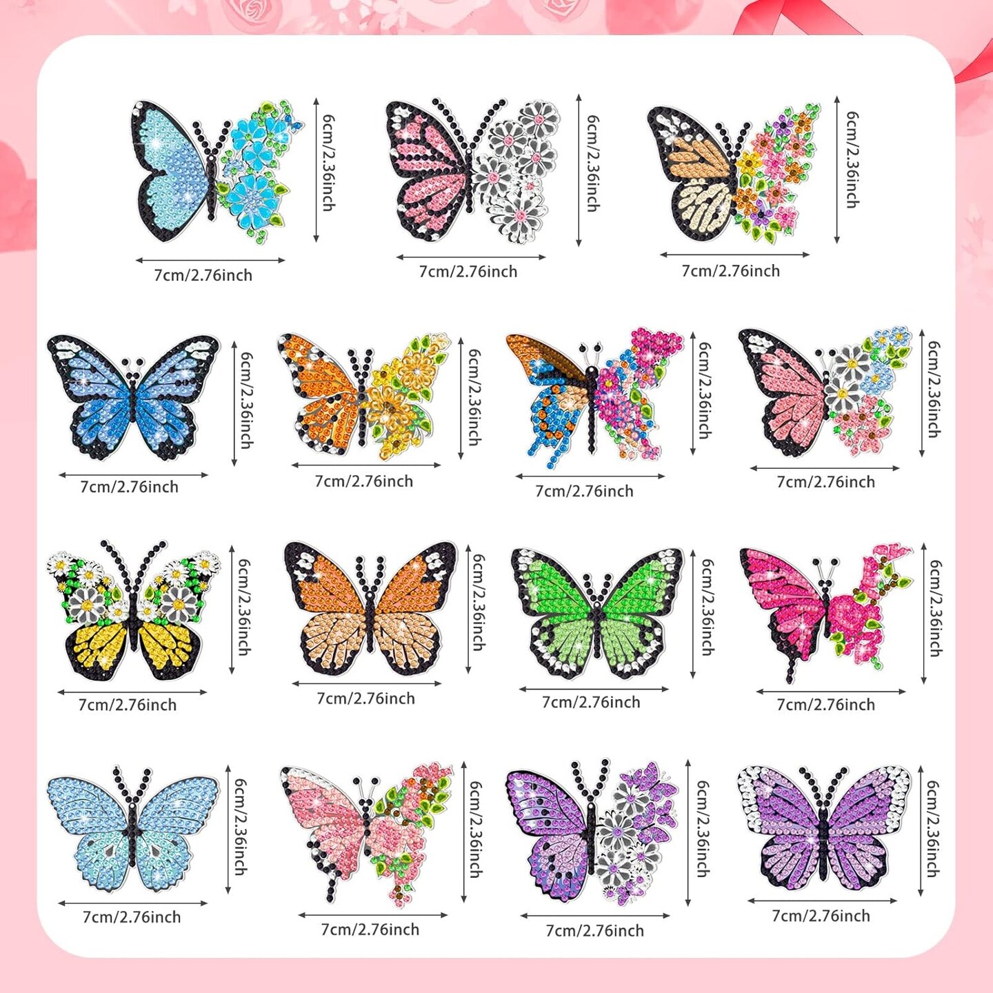 15 Pcs Butterfly Diamond Painting Keychain Kits Colorful Spring Butterfly Diamond Art Keychain Summer DIY Ornaments for Adults Purse Backpack Handbag Decor