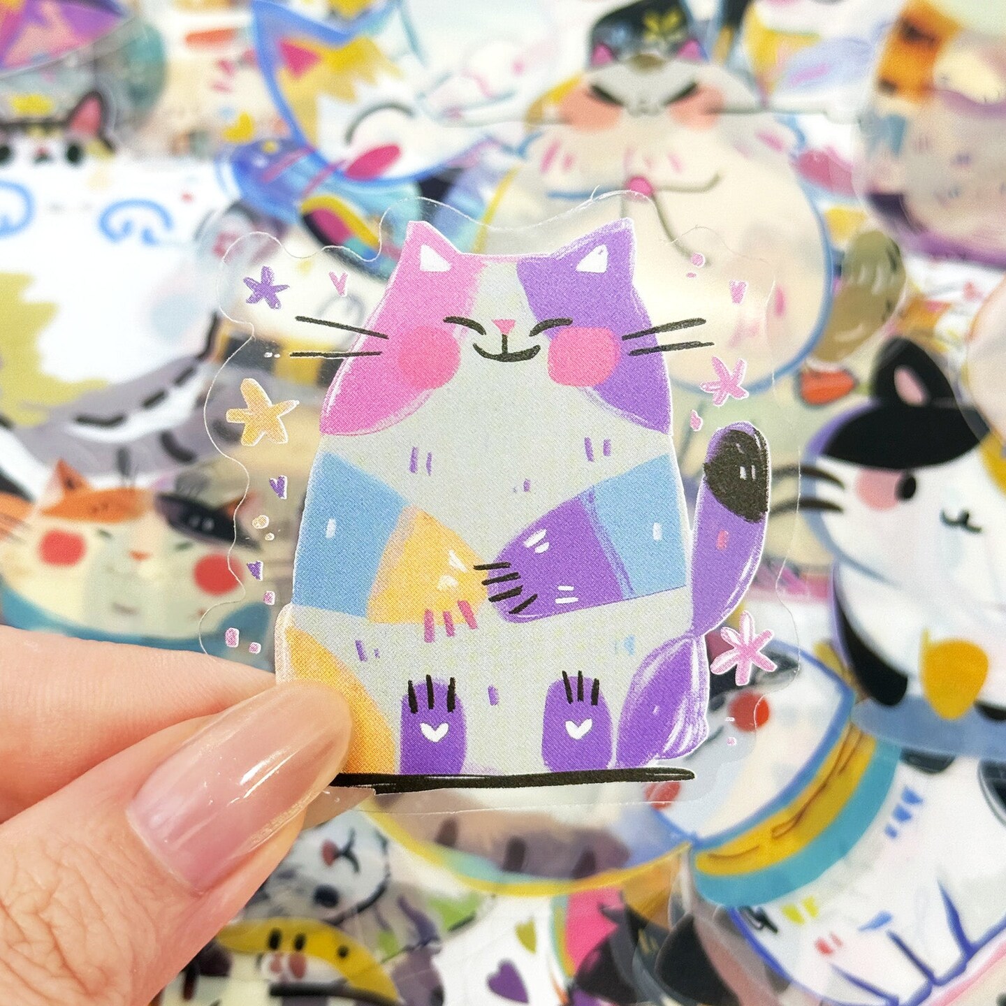 Wrapables Waterproof Transparent PET Stickers for Water Bottles, Laptop, Phones, Skateboards, Decals for Teens, 100pcs, Curious Cats