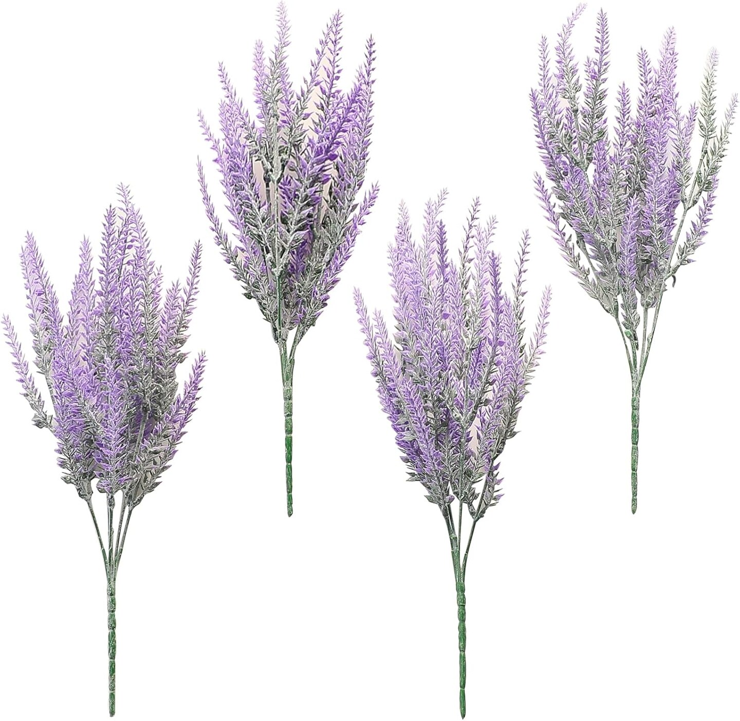Artificial Purple Lavender, 4 Bushes Flocked Fake Lilac Flower for Wedding Bouquet DIY Table Centerpieces and Floral Arrangement Decoration