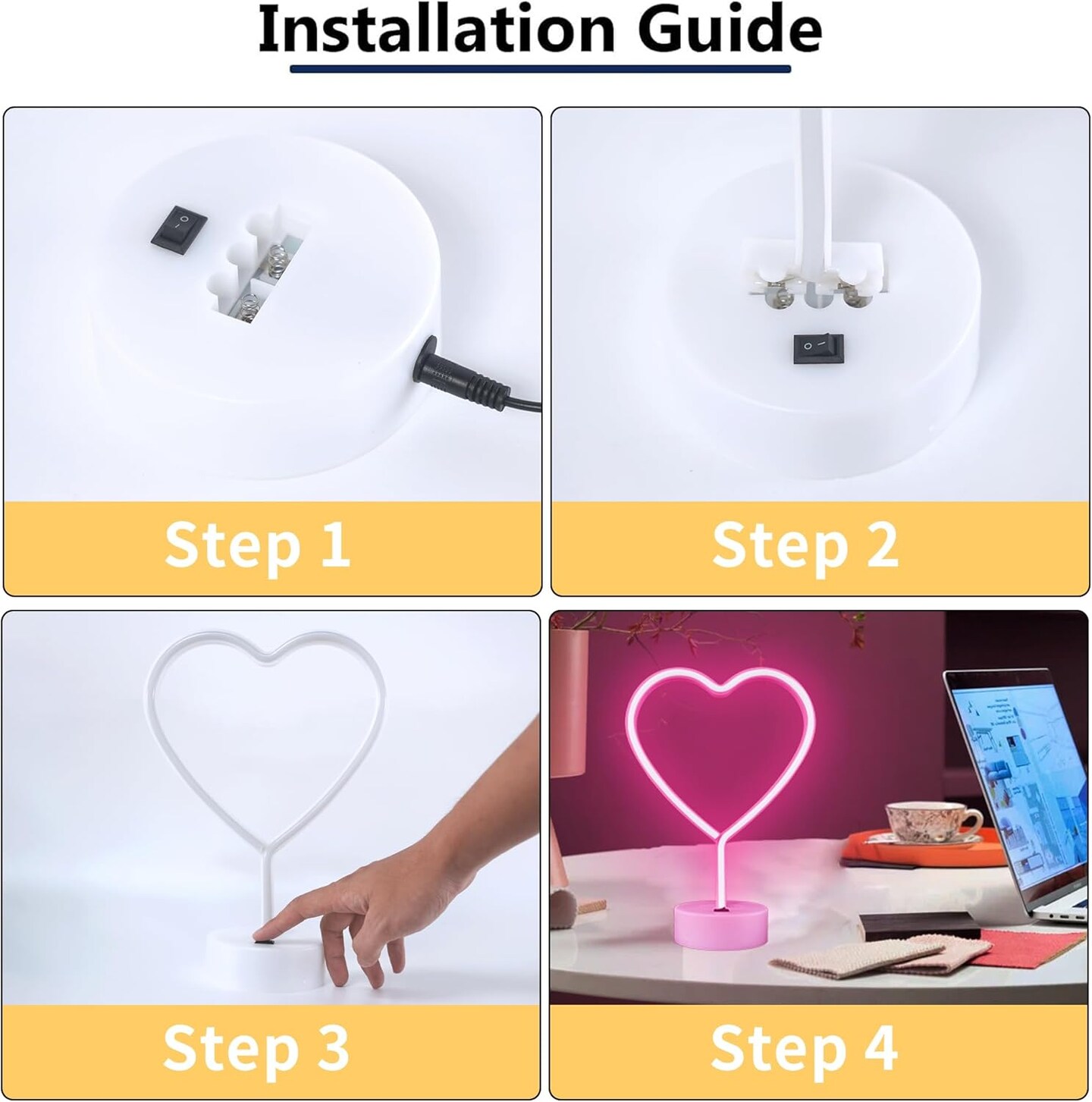 2 Pack Heart Neon Signs, Pink LED Neon Light and Warm White Battery Operated or USB Powered Decoration Lamp for Summer Home Decor