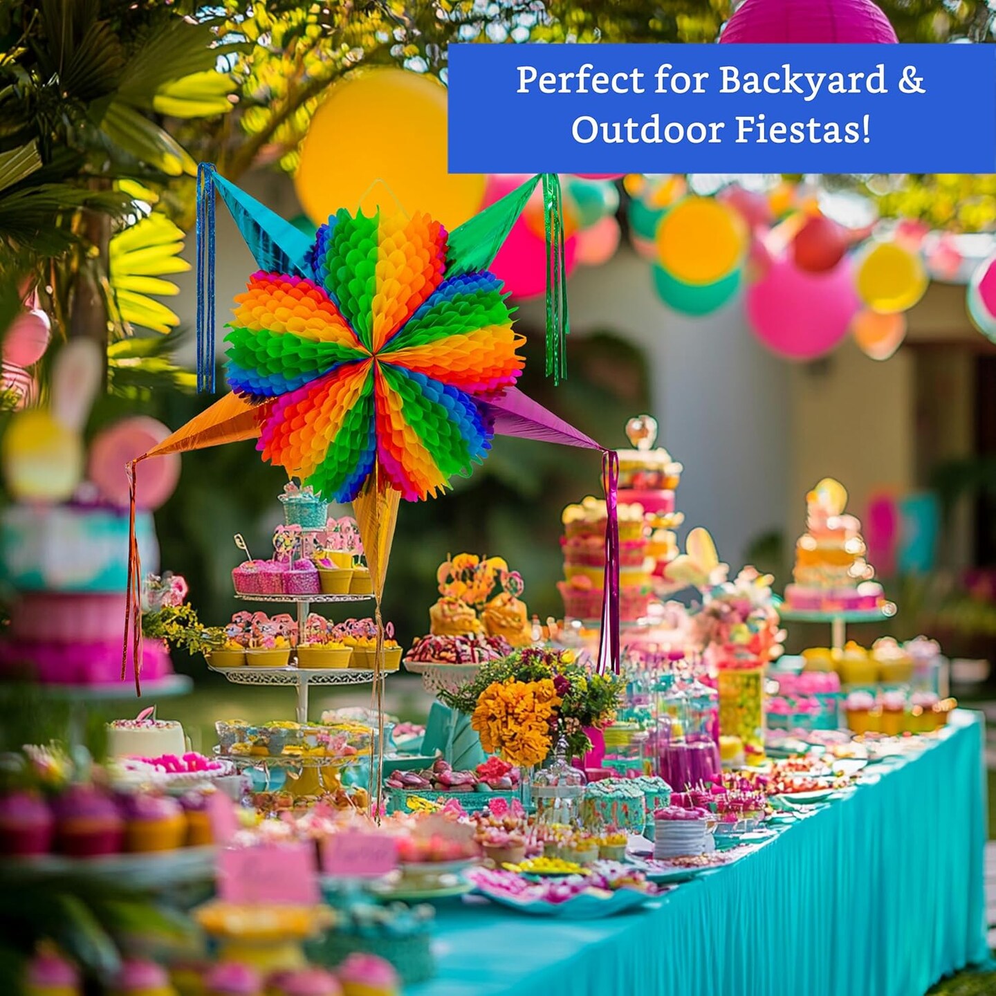 Mexican Piñata (Medium 26 inches) - Rainbow Piniata - Authentic Handmade Foldable Large Pinata for Birthday Party - Piñatas para Cumpleaños - Mexican Star Pinata - Cinco de Mayo Pinatas