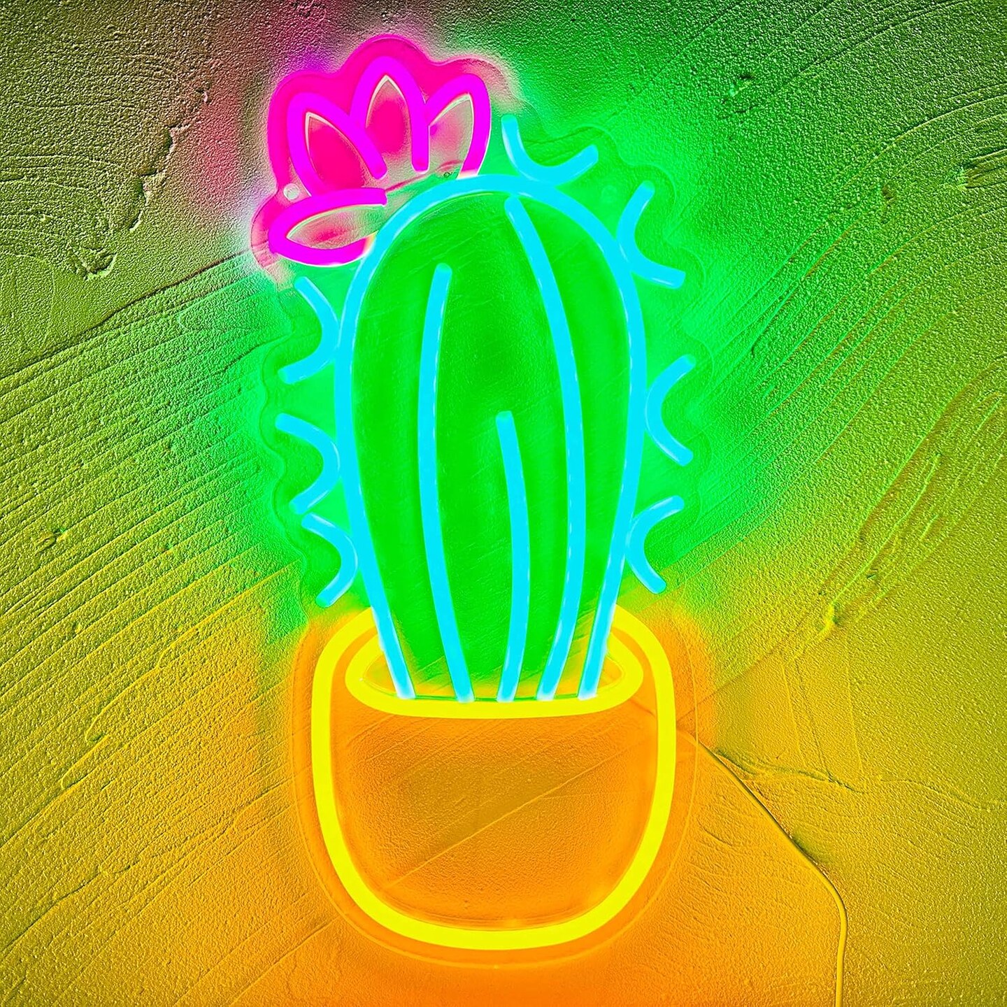 Summer Cactus Neon Sign with Flower &#x2013; LED Light Sign for Tropical Decor, Beach Vibes, and Aesthetic Wall Accent for Home, Nursery, and Party