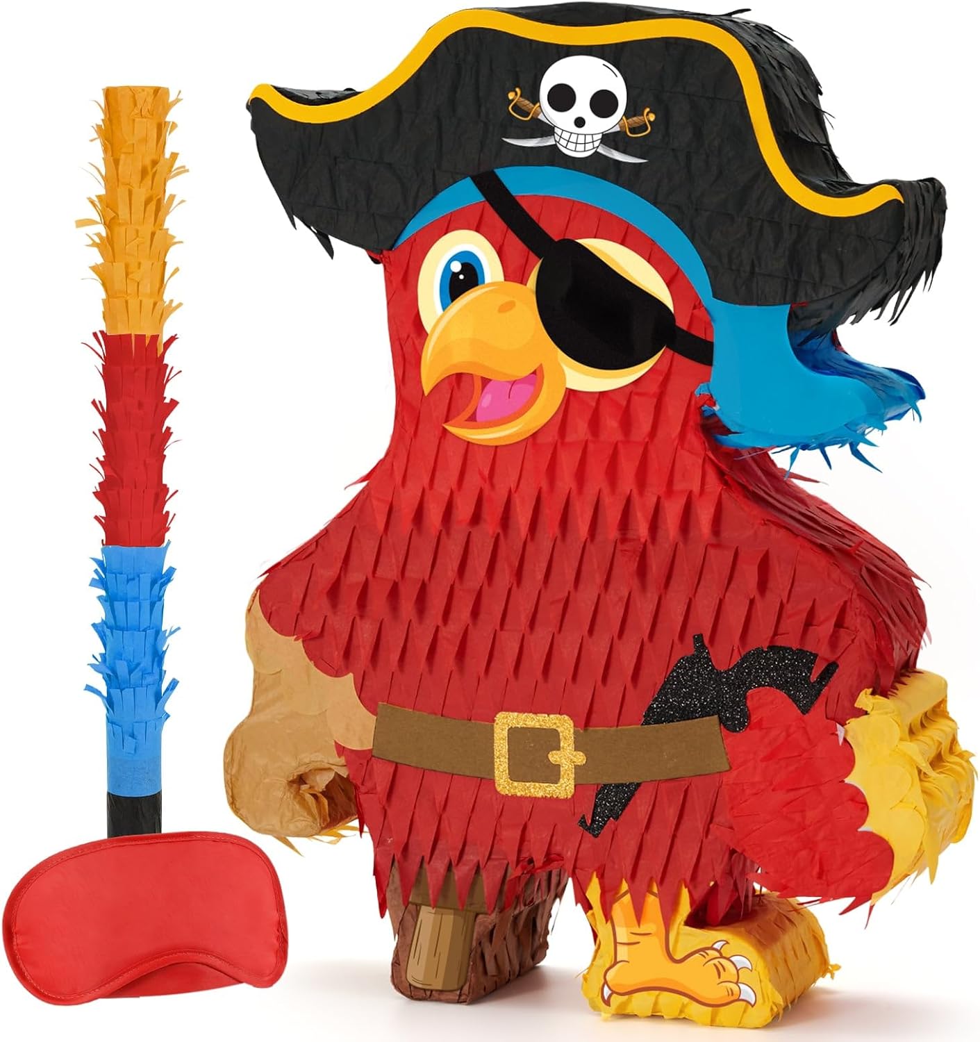 Pirate Pi&#xF1;ata - Pirate Parrot Pi&#xF1;ata with Blindfold and Bat for Boys&#x27; Birthday Party Adventure Theme Decorations