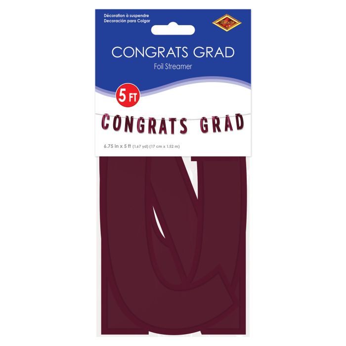 12 Pack Beistle Burgundy Foil Congrats Grad Streamer