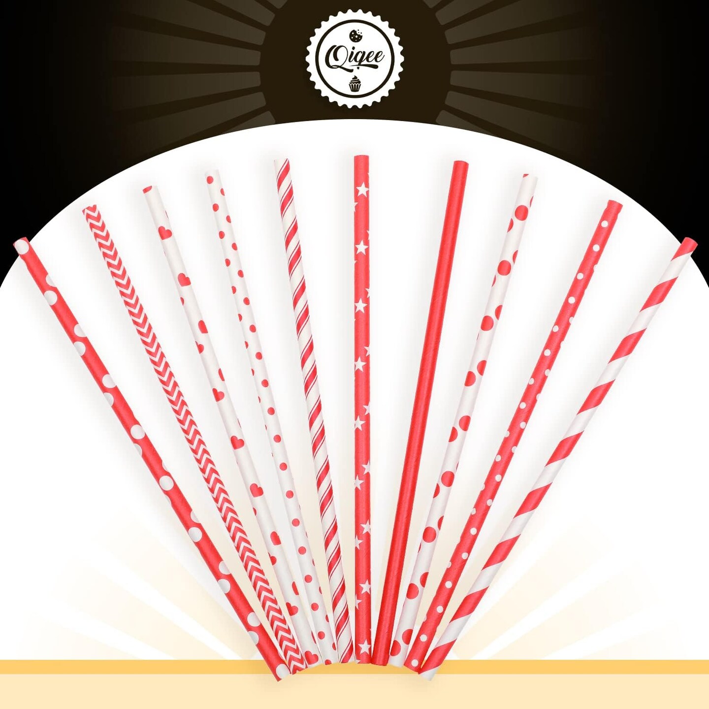 Red Paper Straws for Drinking Red Disposable Straws 150pcs Disposable Straws Bulk&#xFF08;10 Pattern&#xFF09;