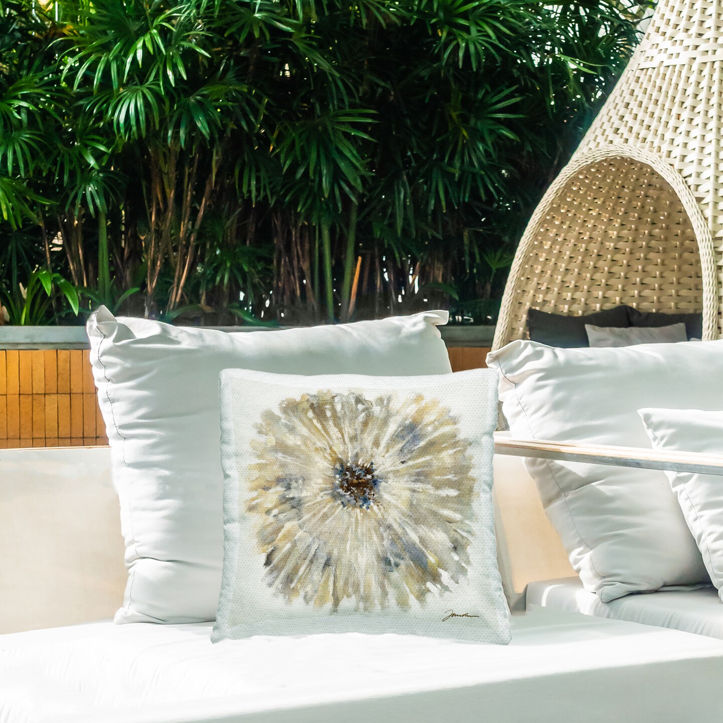 Stupell Industries Neutral Rustic Abstract Flower Outdoor Printed Pillow design by Liz Jardine, 18 x 7 x 18