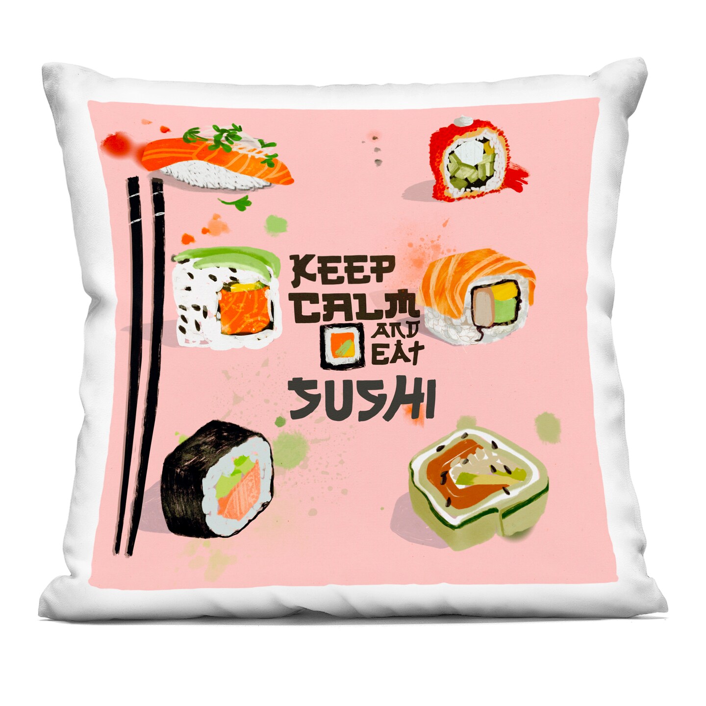 Stupell Industries Keep Calm & Eat Sushi Decorative Printed Pillow design by Juliet Rose Philips , 18 x 7 x 18