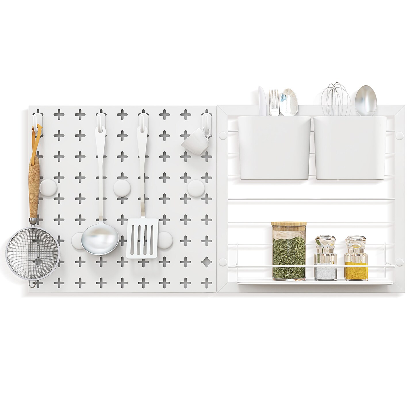 White Metal Wall Organizer 2 Pegboard Panels Combination Kit with Magnets and Hooks