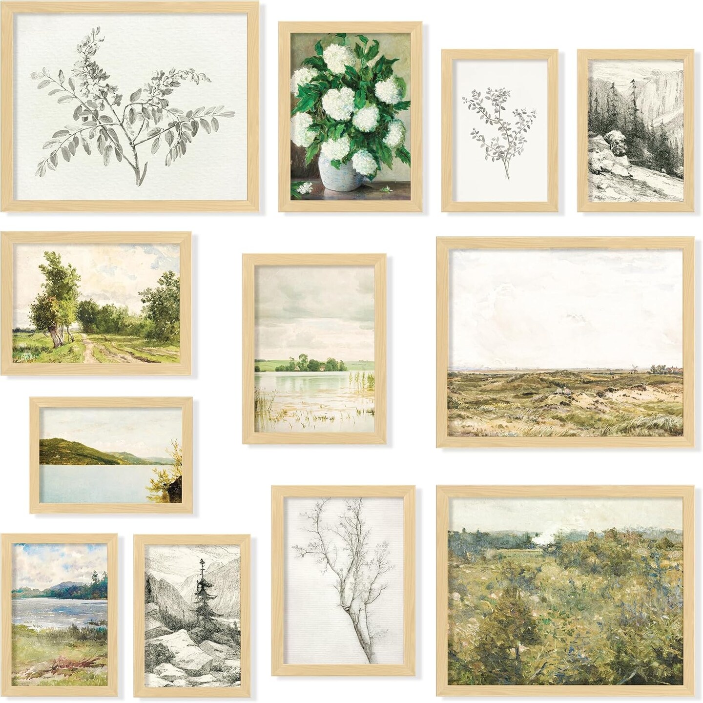 Summer 97 Decor Vintage French Country Wall Decor - Vintage Posters, French Farmhouse Gallery Wall Prints, Moody Floral Botanical Sketches, Antique Landscape Paintings for Home Bedroom (Unframed)