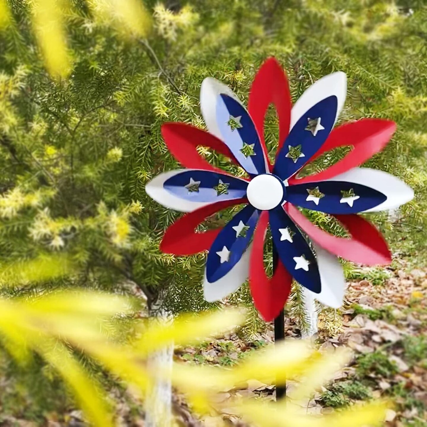 Wind spinners outdoor metal with patriotic, magical garden windmill decor kinetic sculptures for yard garden lawn, American flag pinwheel decorations