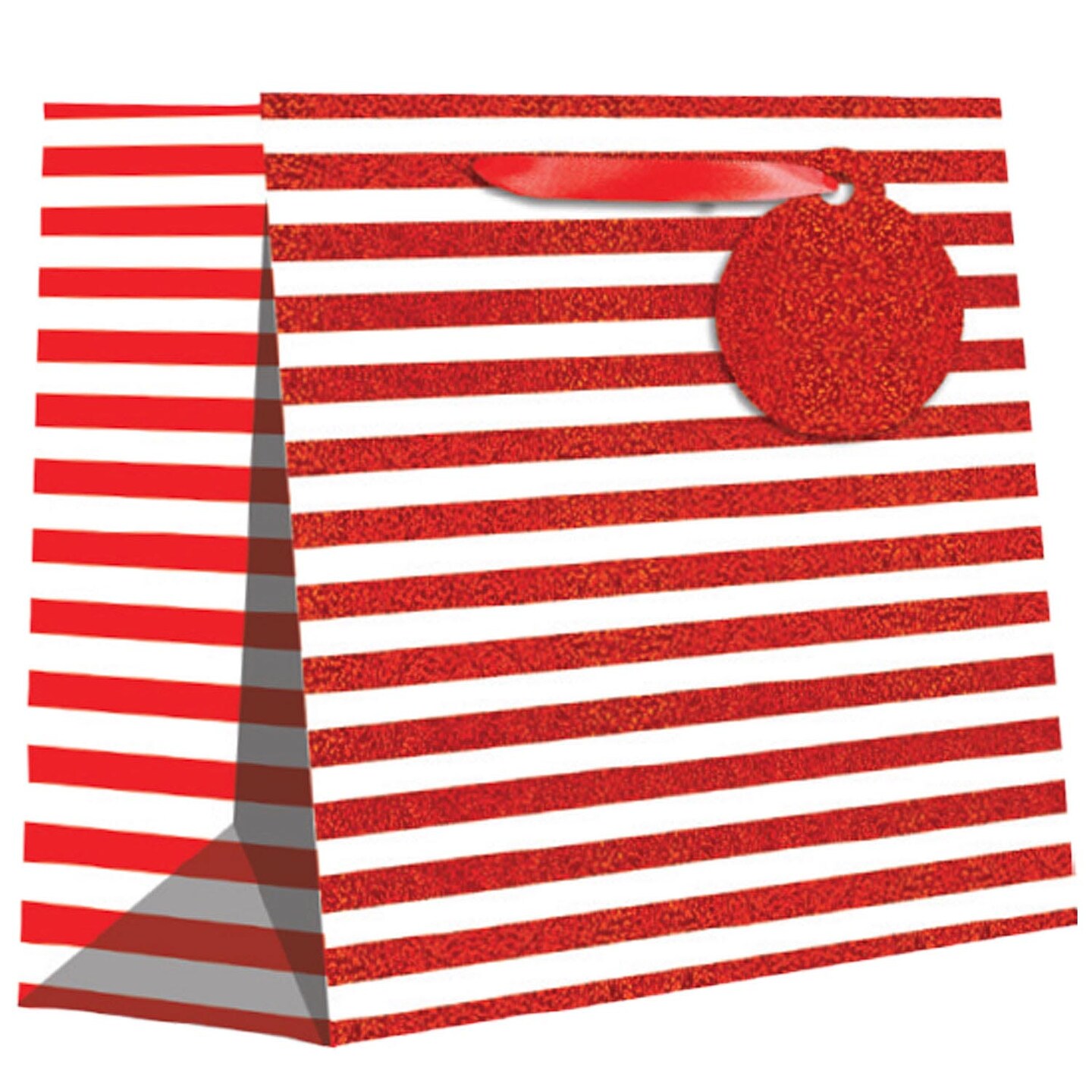 Pack/6: Red White Stripe Gift Bag - 10 x 4 x 8&#x22;