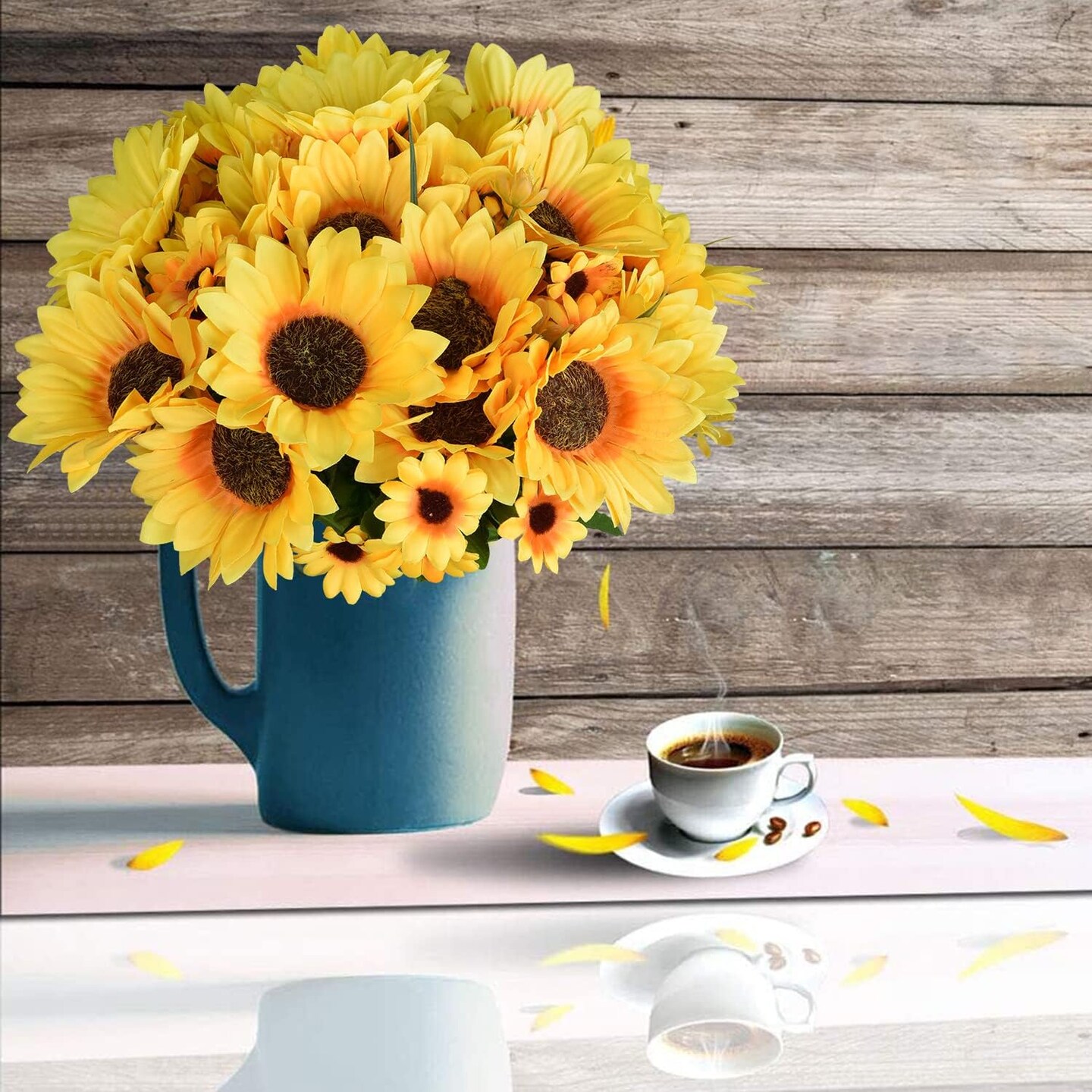 6 Pack Summer Floral Arrangement Artificial Sunflowers Bouquet, 12in Silk Sunflower Fake Flowers for Home, Wedding, Bride Holding Flowers, Floral Decor