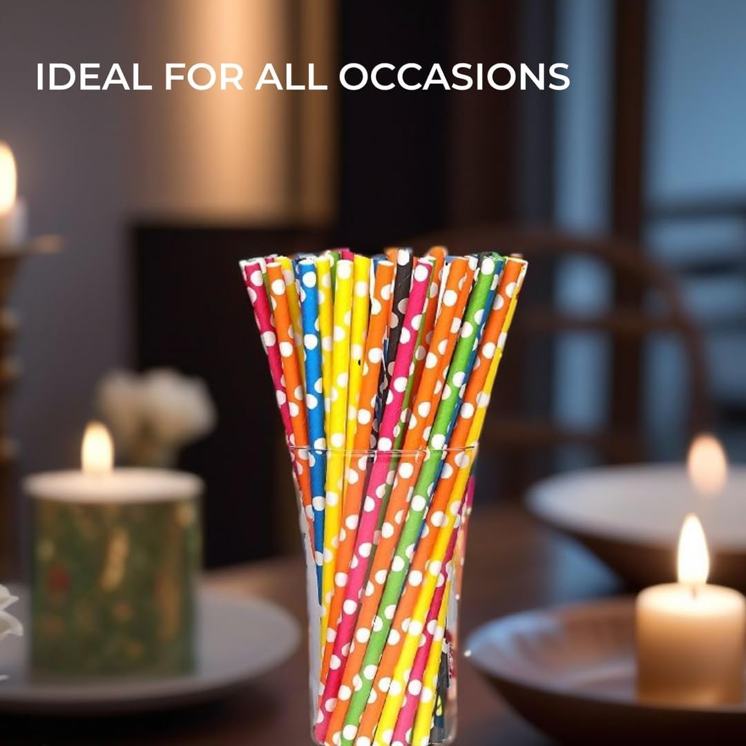 Biodegradable Paper Straws for Drinking - 120pcs - Recyclable Multi Colored Party Straw Set