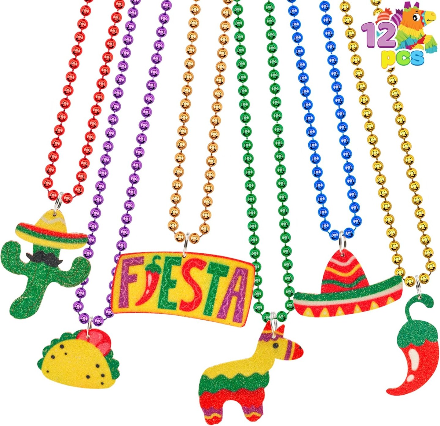 12 PCS Cinco de Mayo Fiesta Necklaces Bead- Mexican Birthday Party Favors Supplies Decorations, Luau Photo Props, Carnivals Event, Taco Tuesday