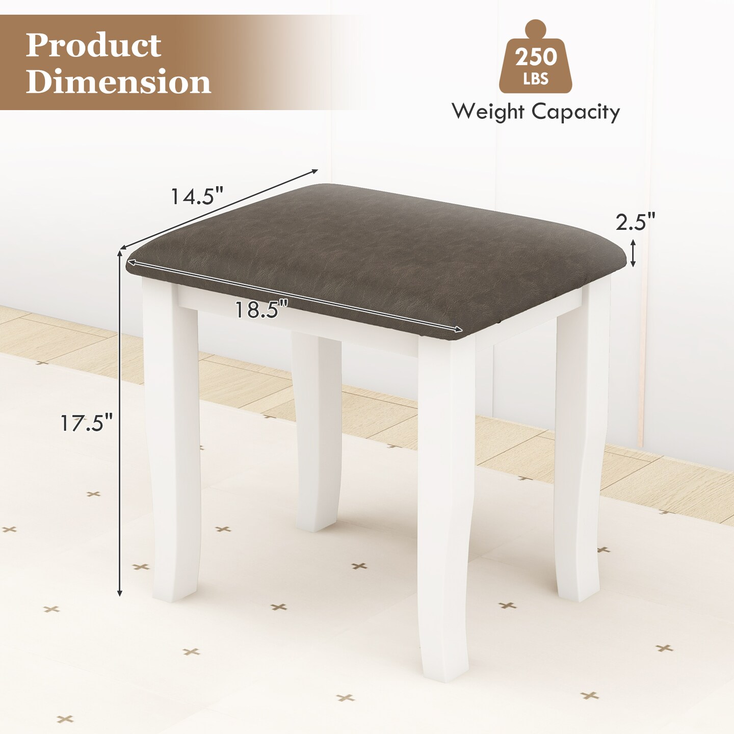 Set of 2 Vanity Stool Set, Cushioned, Solid Wood Frame, Stylish and Versatile Design