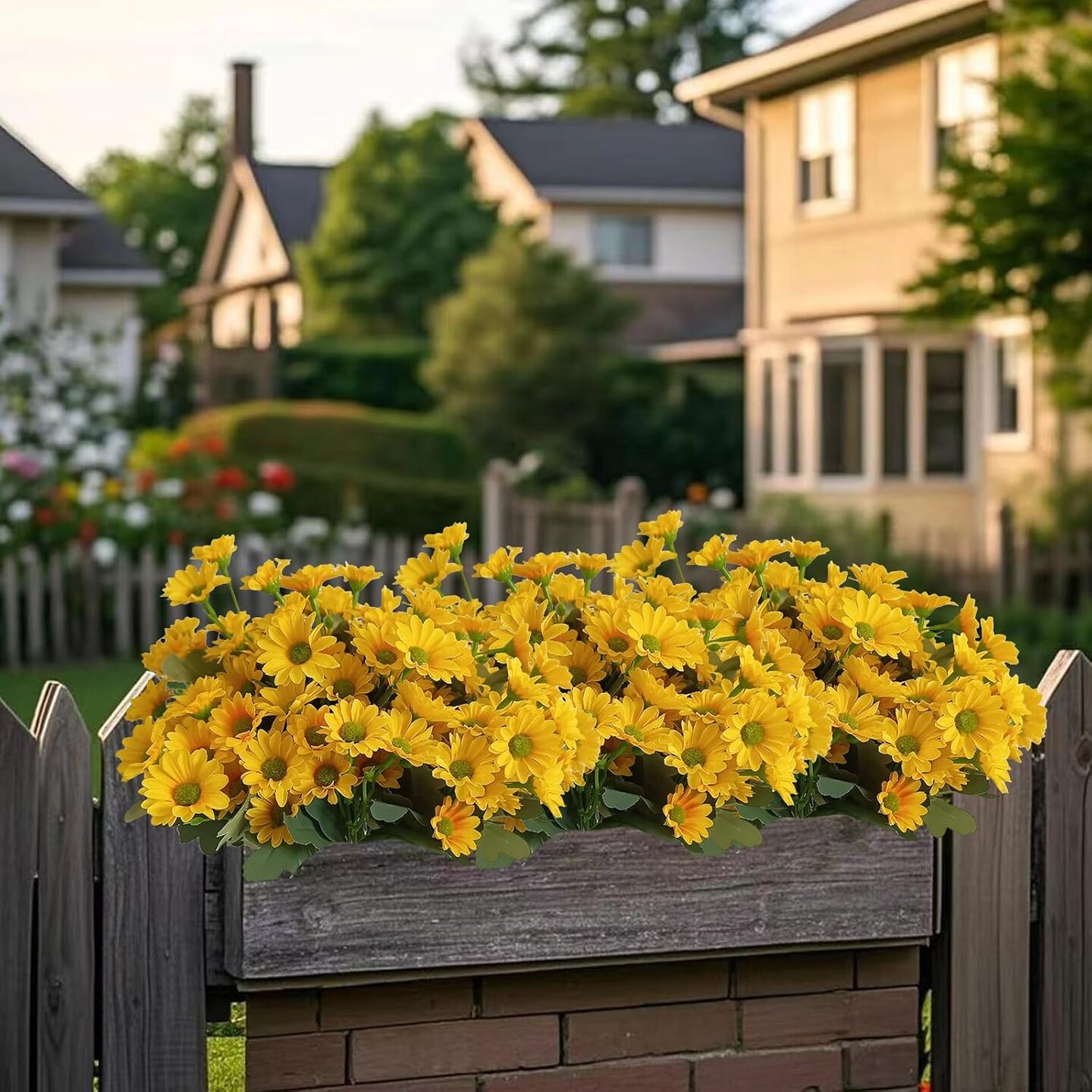 8 Bundles Summer Bouquets Artificial Sunflowers &#x26; Daisies &#x2013; UV Resistant Silk Flowers for Patio, Porch &#x26; Garden Decor (Yellow)