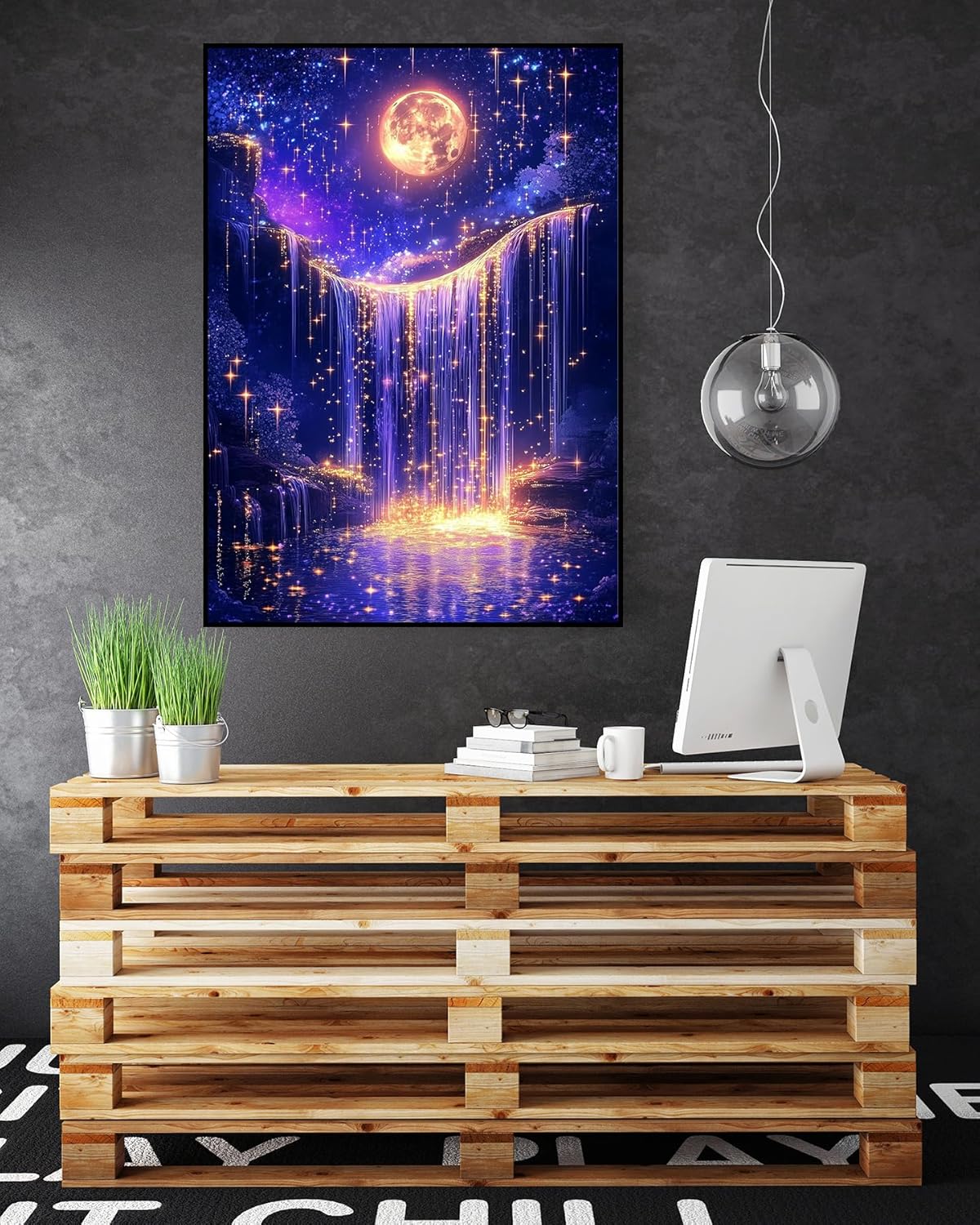 Moonlight Waterfall Diamond Art Kits for Adults Beginners, Moon 5D Diamond Painting Kits for Adults, DIY Full Drill Round Landscape Diamond Dots, Home Wall Decor 12x16 Inch