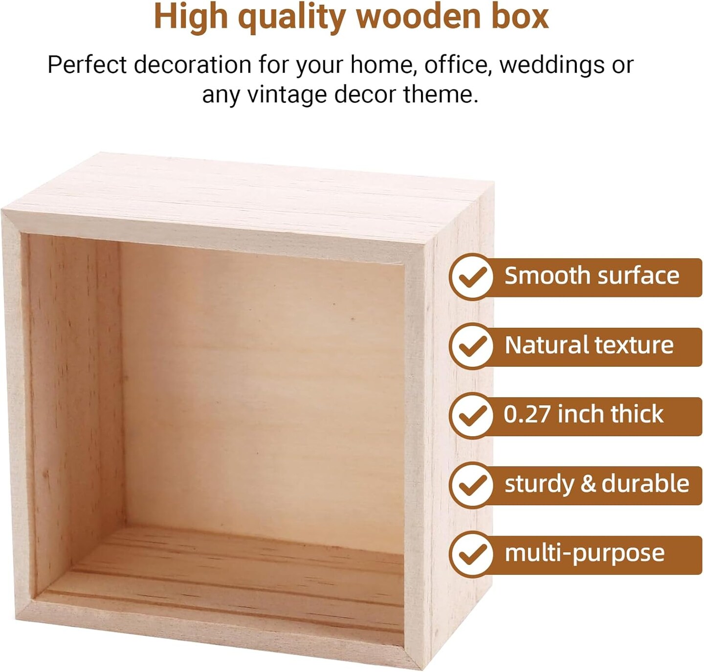 6&#x22; x 6&#x22; Unfinished Wooden Box Storage, Mini Wood Crates