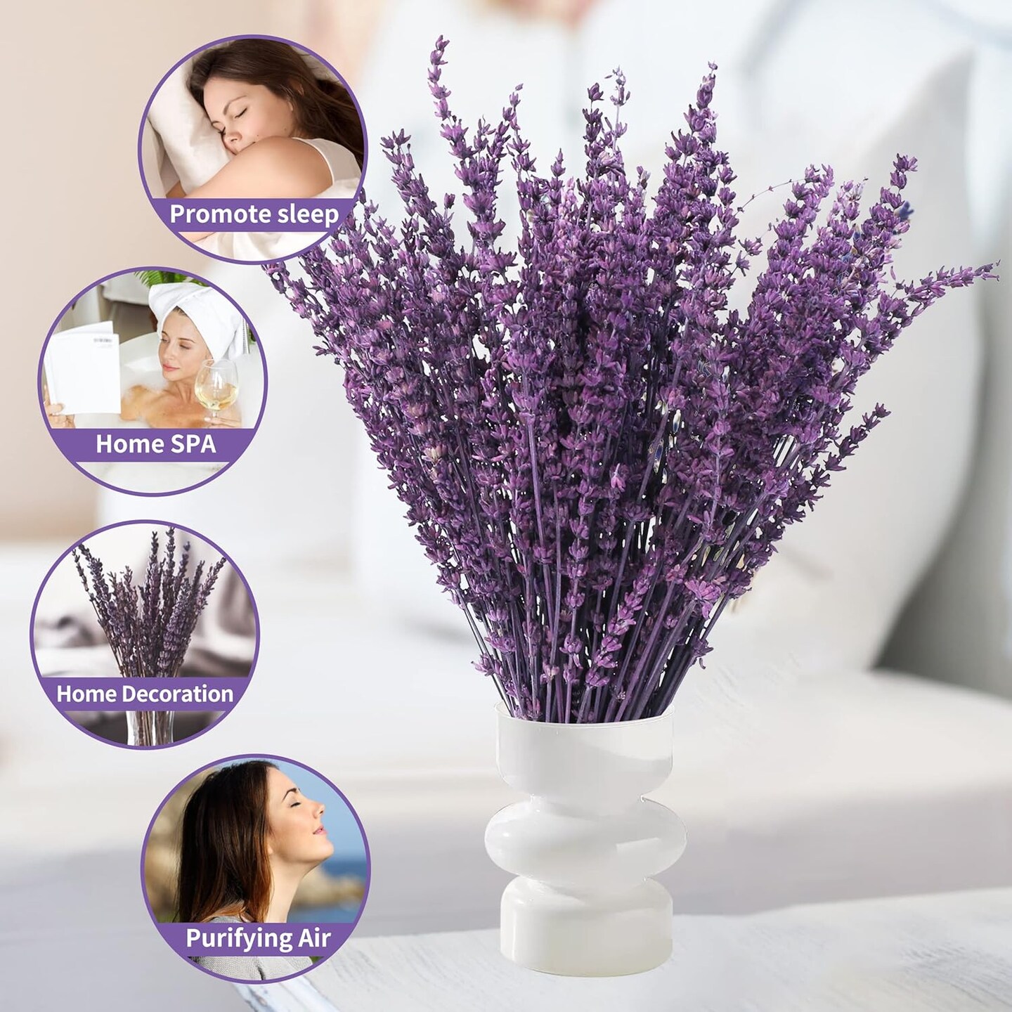 Dried Preserved Lavender Flowers Bundle-Natural Dried Lavender Bouquet 180-200 Stems 15&#x27;&#x27;-17&#x22; for Wedding Home Shower Vase Decor, Aromatherapy, Fragrance, Fresh, Dry, 2 Packs