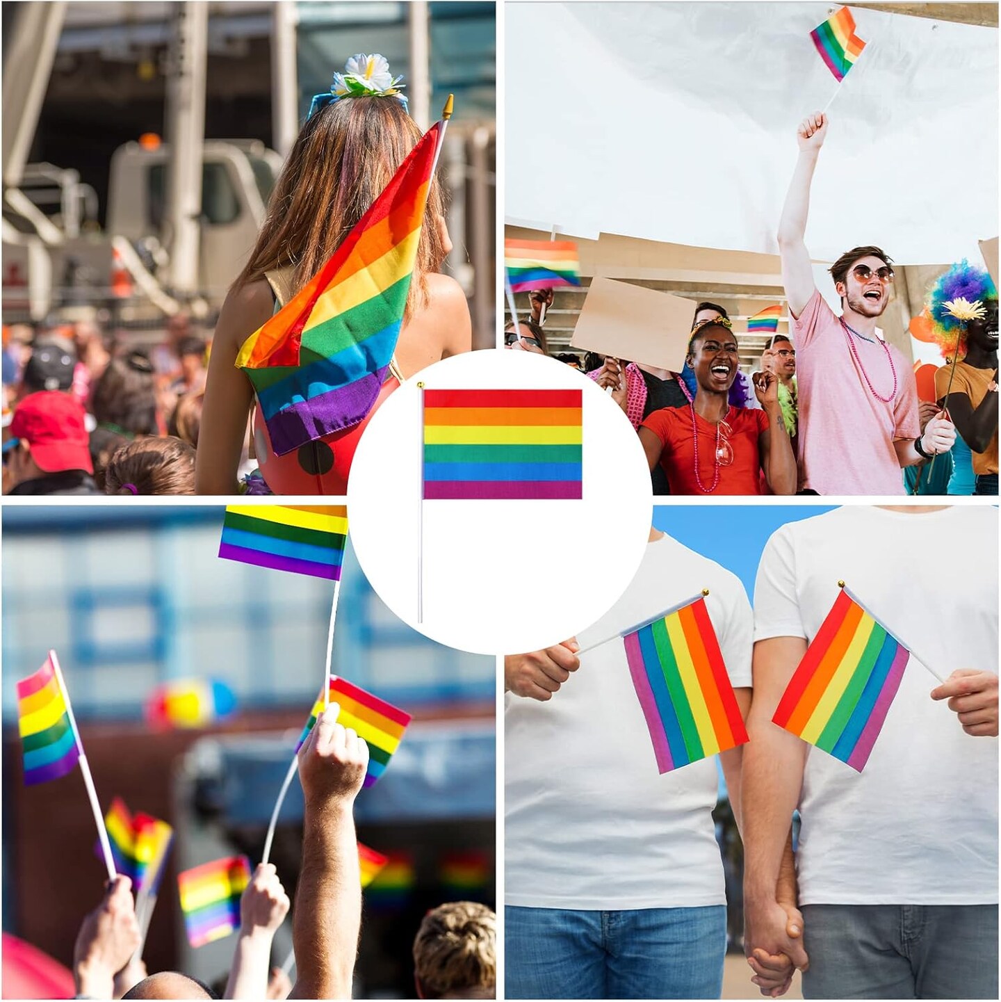 100 Pack Rainbow Pride Flag Small Mini Flags Handheld American Rainbow Stick Flag Party Decorations Supplies for Holiday Outdoor Accessory For Gay and Girl Flags, 5.5 x 8.2 Inches