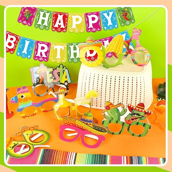 32 Pcs Mexican Party Decorations Paper Eyeglasses Cinco De Mayo Taco Party Favors Photo Booth Props Glasses for Fiesta Party Mexican Carnival Supplies Day of the Dead Decor