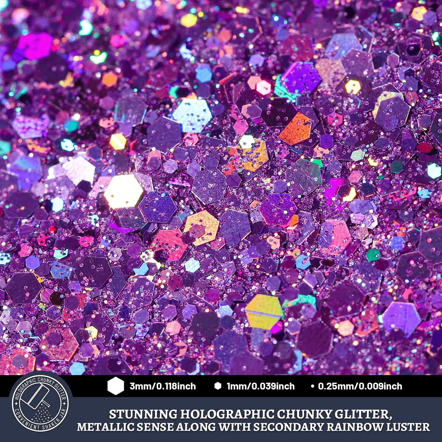 Purple Glitter, 160g/5.64oz Holographic Chunky Glitter for Crafts, Resin, Nail Body, Tumblers, Party Decorations