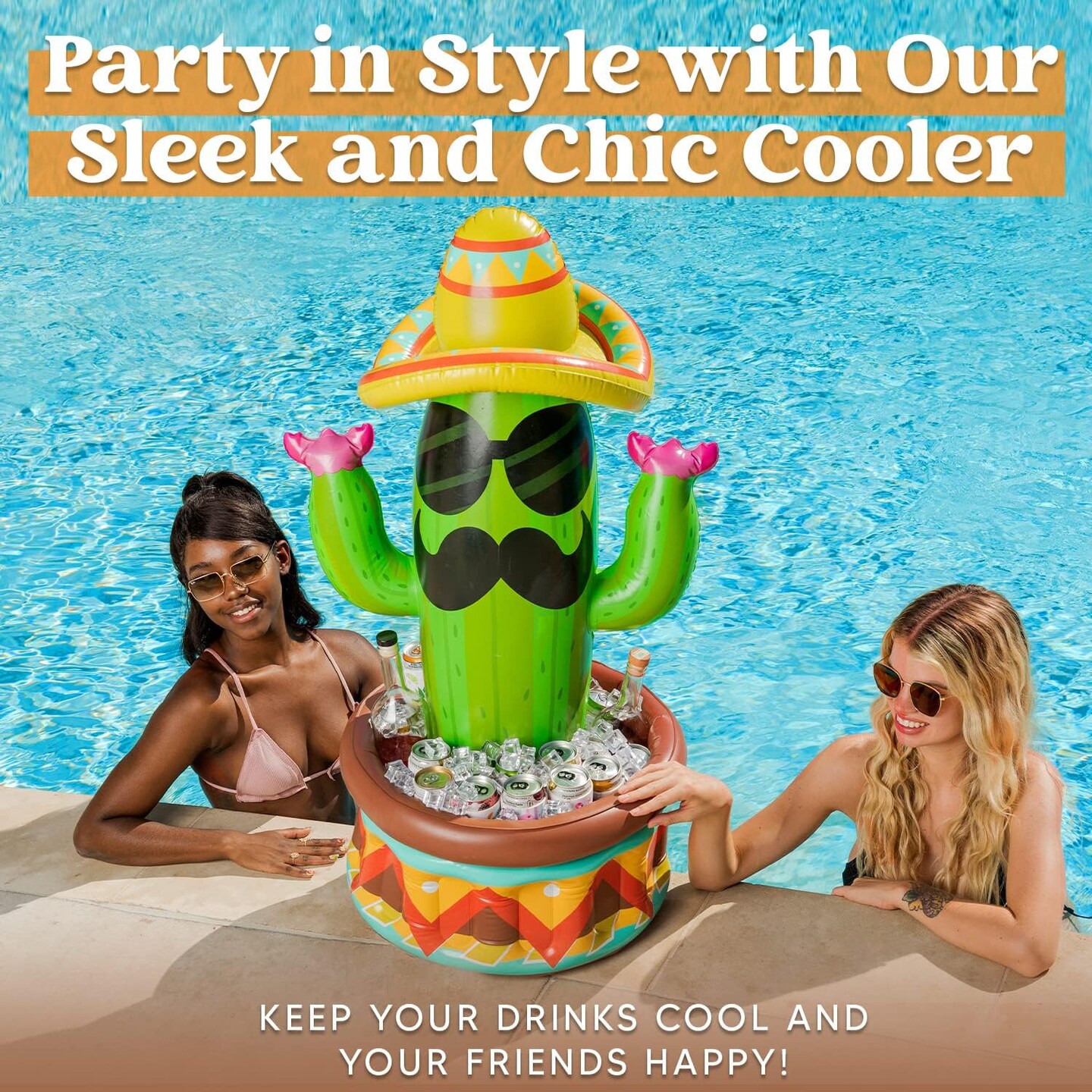 Inflatable Cactus Cooler with Sombrero Hat for Fiesta, Cinco de Mayo Party Supplies, Inflatable , Pool Party Decoration