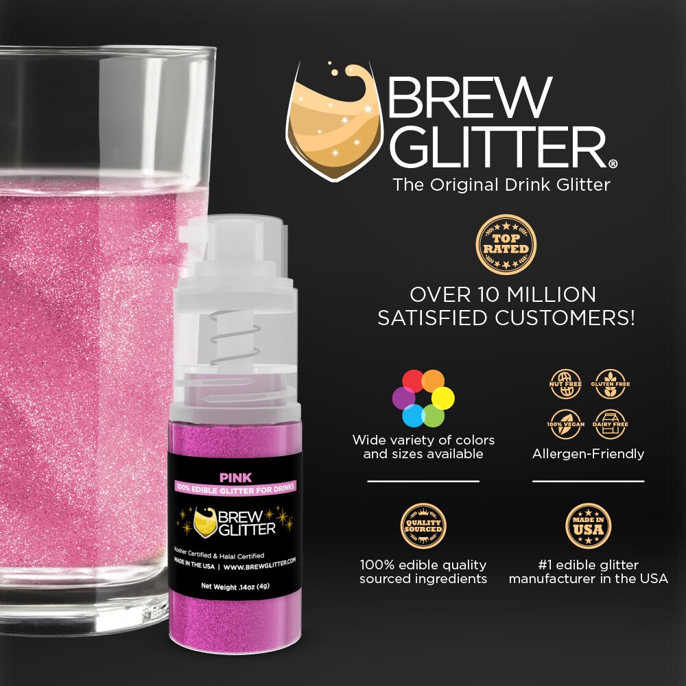 Brew Glitter - Pink Edible Drink Glitter (4g, Mini Spray Pump) for Beer, Cocktails and Beverages