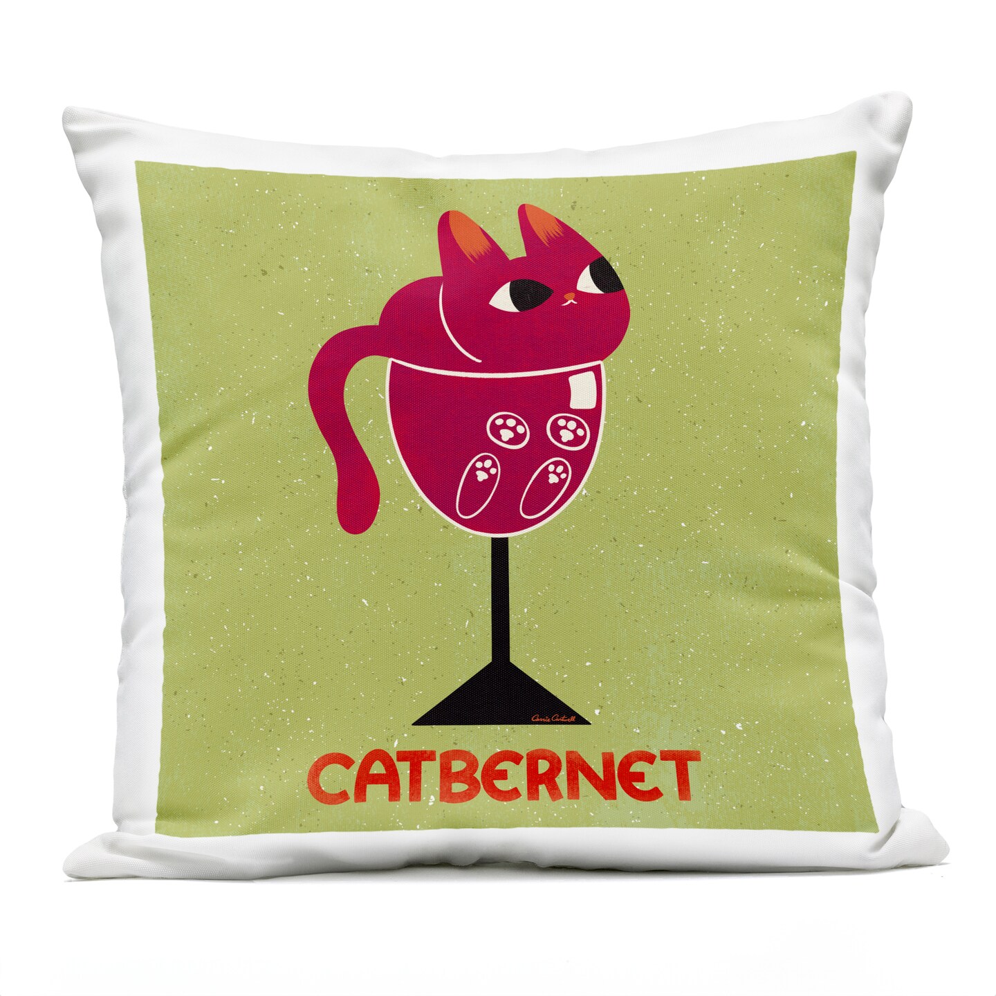 Stupell Industries Catbernet Cat Wine Outdoor Printed Pillow design by Carrie Cantwell, 18 x 7 x 18