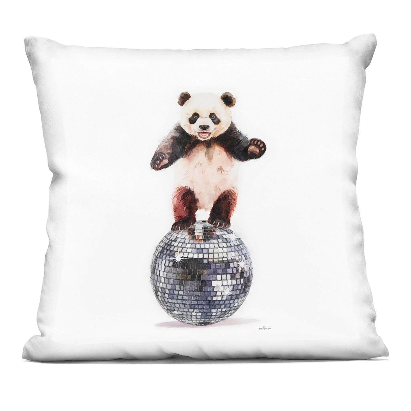 Stupell Industries Panda Balancing on Disco Ball Decorative Printed Pillow design by Amanda Greenwood, 18 x 7 x 18