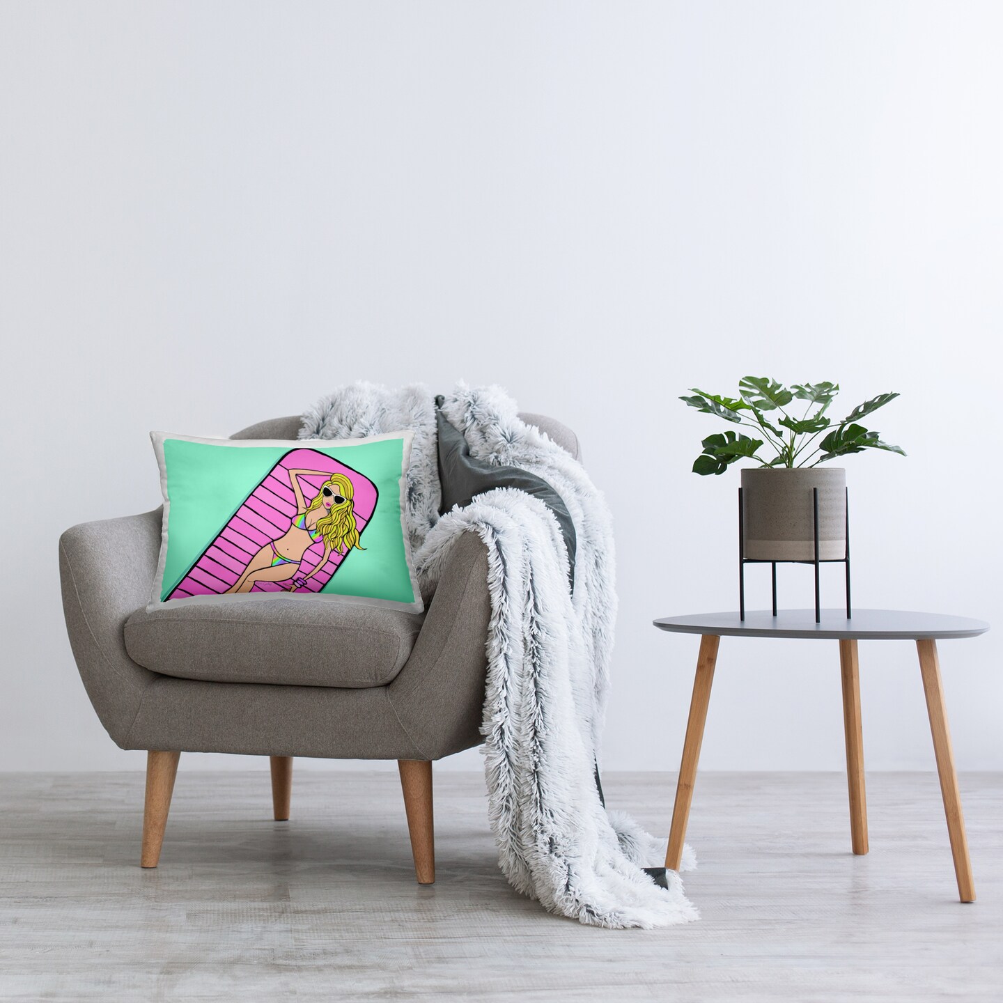 Stupell Industries Trendy Girl on Pool Float Decorative Printed Pillow design by Katie Conley, 14 x 7 x 20