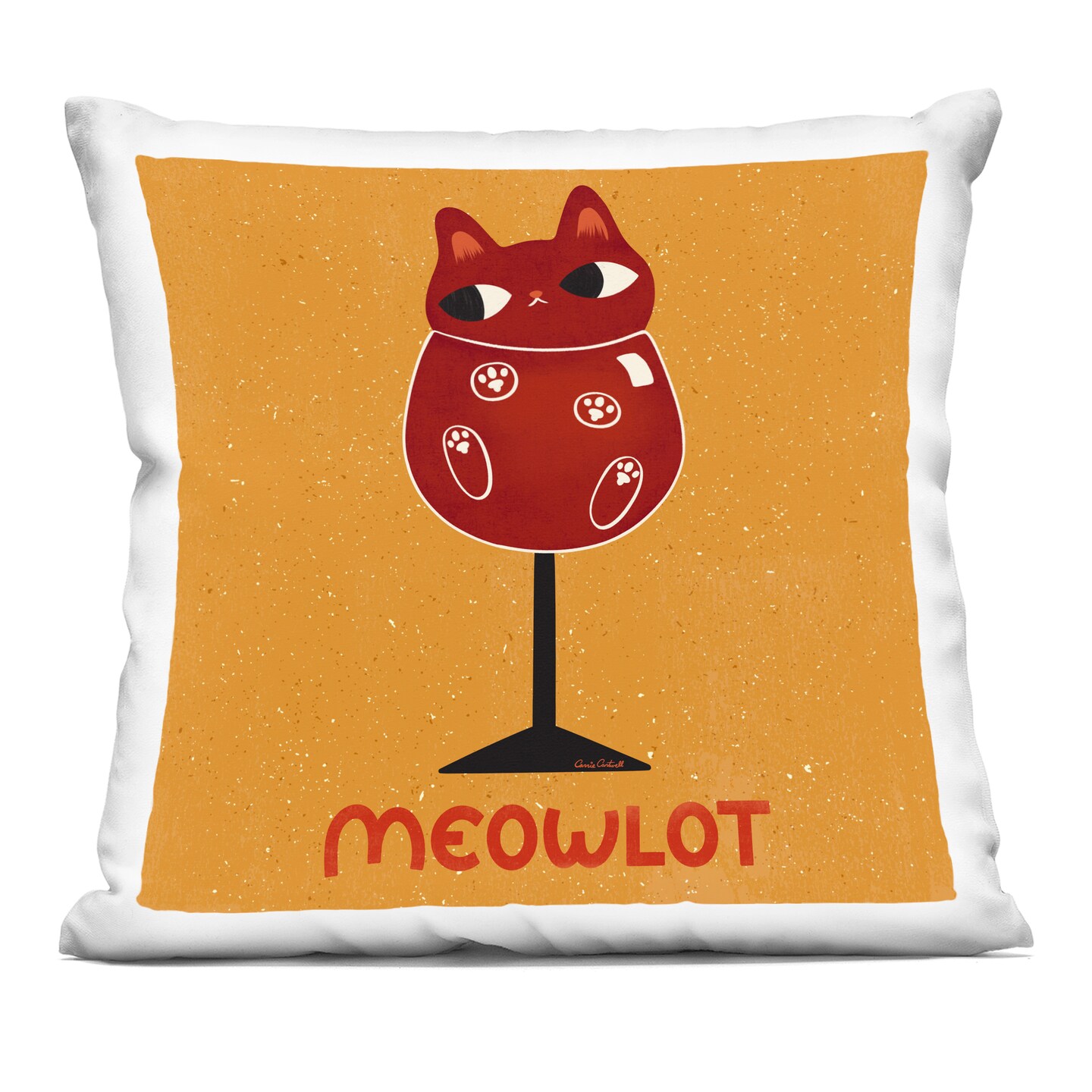 Stupell Industries Meowlot Cat Merlot Decorative Printed Pillow design by Carrie Cantwell, 18 x 7 x 18