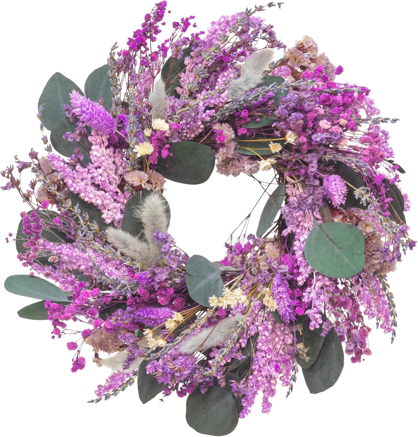 Natural Dried Flowers Wreath 10-Inch Purple Lavender Candle Ring Table Centerpiece Small Spring Lavender Wreath for Cabinate Wall Window Door