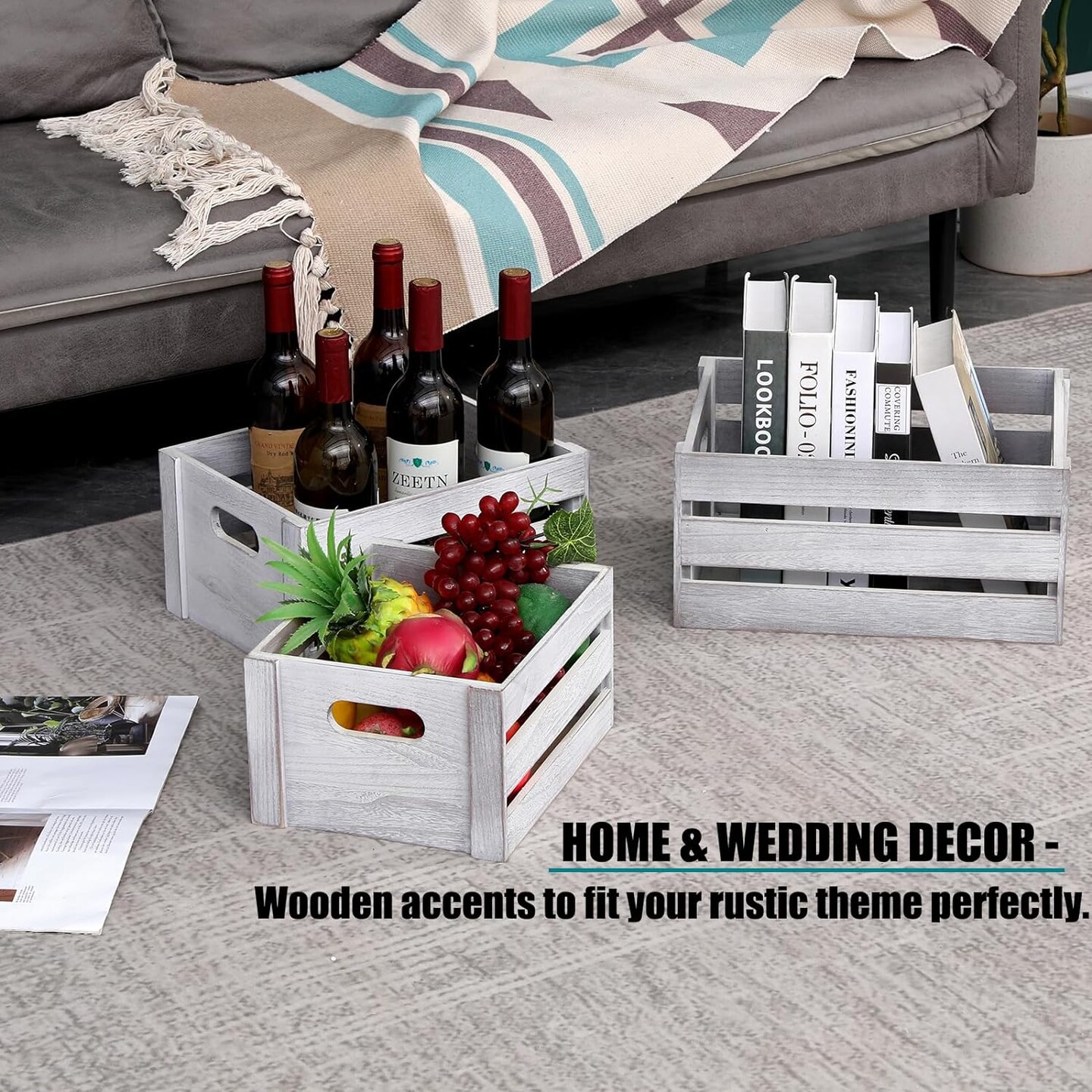 Set of 3 Storage Crate Decorative Wood Crates