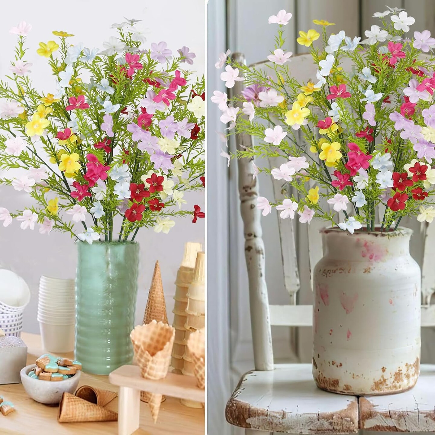 8 Pcs Summer Floral Arrangement &#x2013; Artificial Spring Flowers, Fake Wildflowers Bouquet, 35&#x22; Floral Stems for Vase, Home and Table Centerpieces (8 Colors)