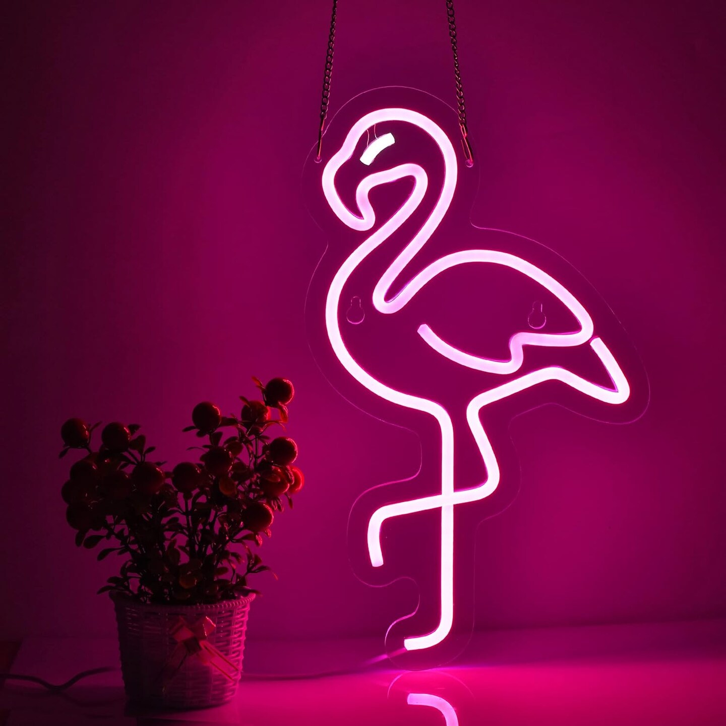 Summer Pink Flamingo Neon Light &#x2013; Tropical LED Sign for Summer Room D&#xE9;cor, Pool Parties, Beach Bars, and More