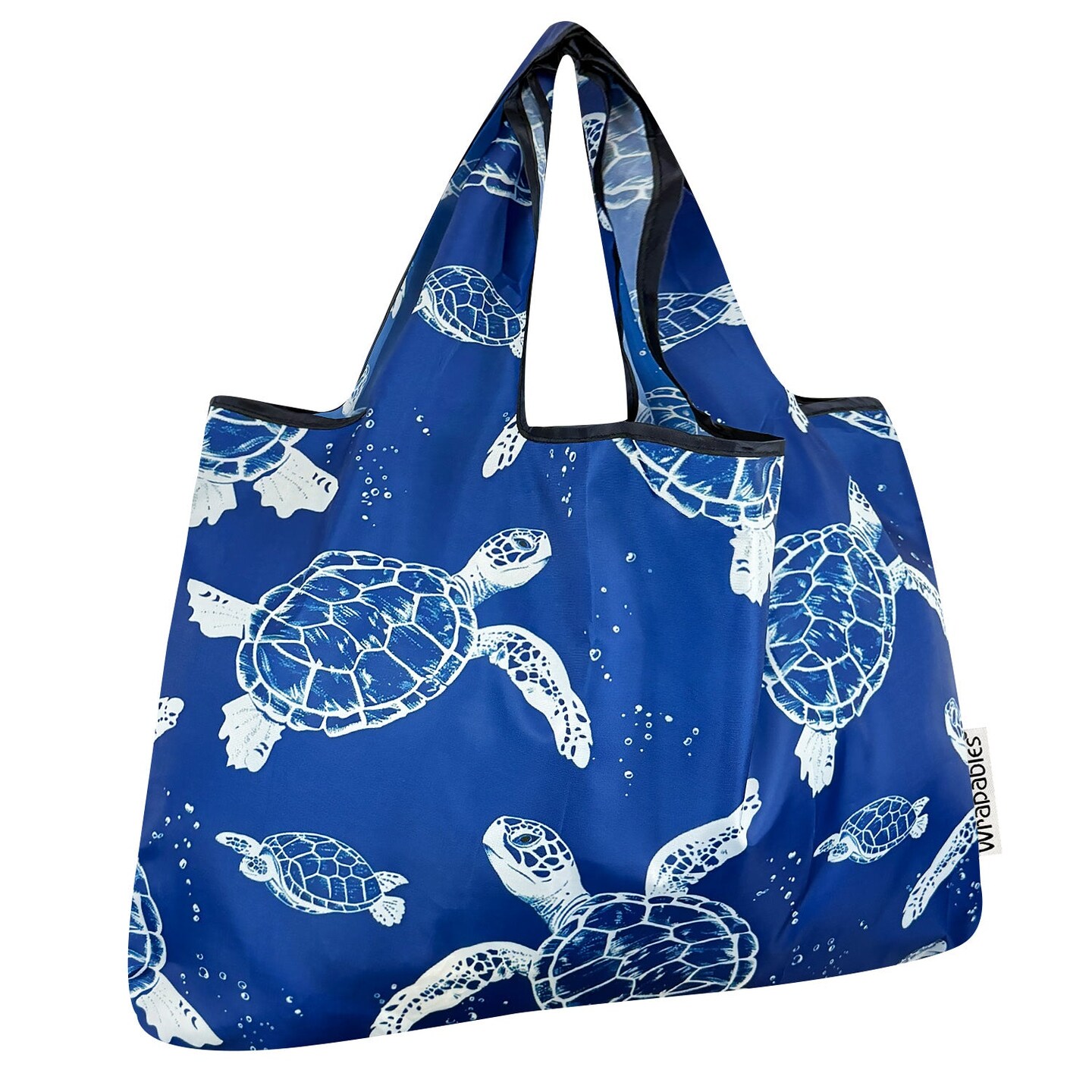 Wrapables Large Foldable Tote Nylon Reusable Grocery Bags, Marine Turtles