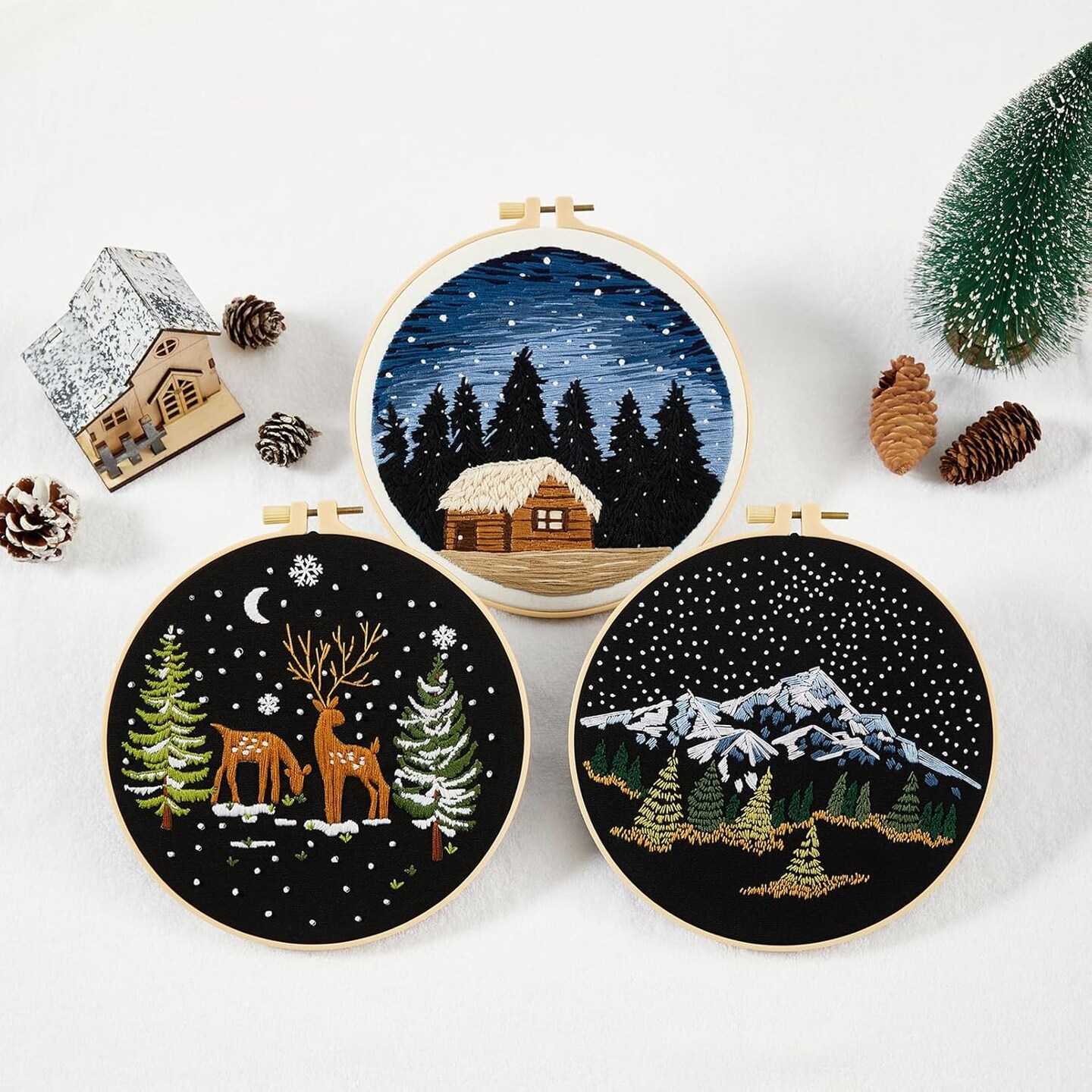Embroidery Kit for Beginner Adults, Counted Stamped Cross Stitch kit for Adult Beginner, Hand Embroidery Starter Kits with Pattern, 3 Embroidery Hoop, Fabric (Attached Teaching Video QR Code)