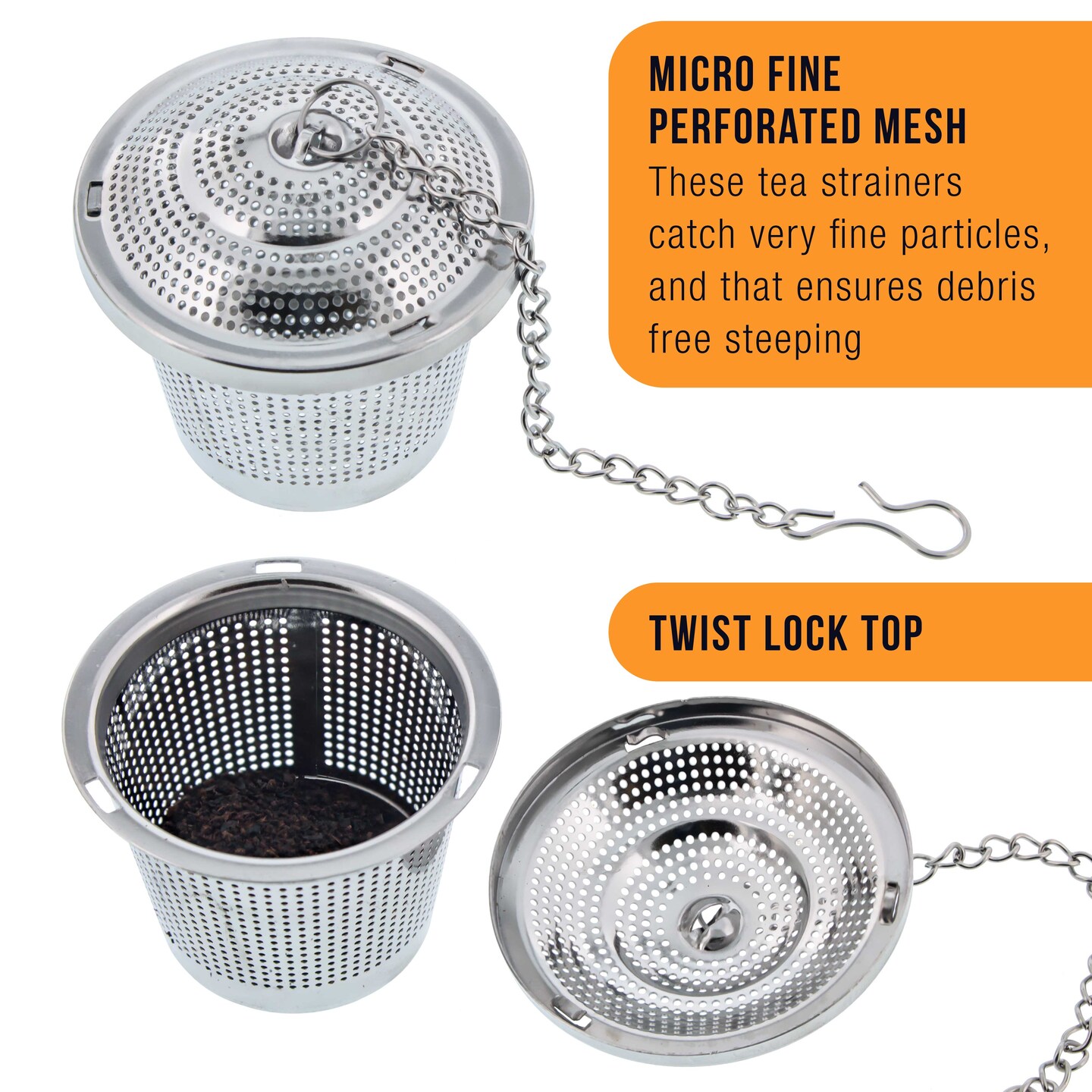 U.S. Kitchen Supply&#xAE; - 2 Premium Stainless Steel Tea Ball Strainer Infusers - 2&#x22; Size with Micro Perforated Mesh - Steep Loose Leaf Tea, Herbal, Spices