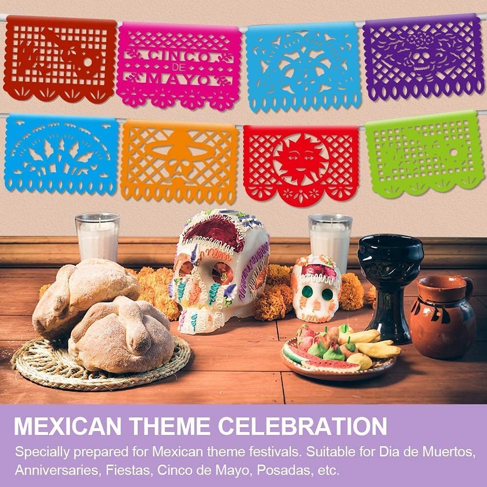 6PCS Mexican Party Banners, Cinco De Mayo Decoration Fiesta Party Decoration, Mexican Themed Party Decor 5 De Mayo Banner Plastic Papel Picado, Mexico Birthday Party Supplies -12 Patterns/90FT