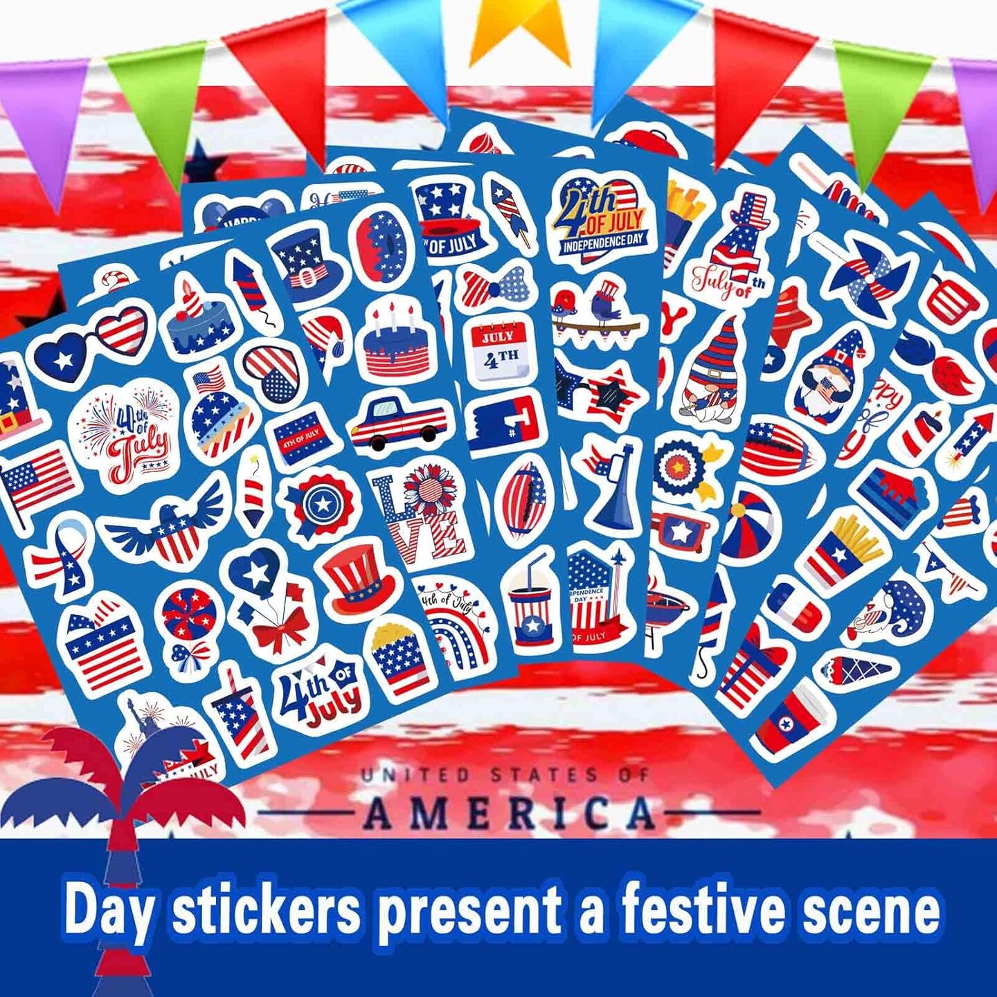 4th of July Patriotic Stickers - 16 Sheets