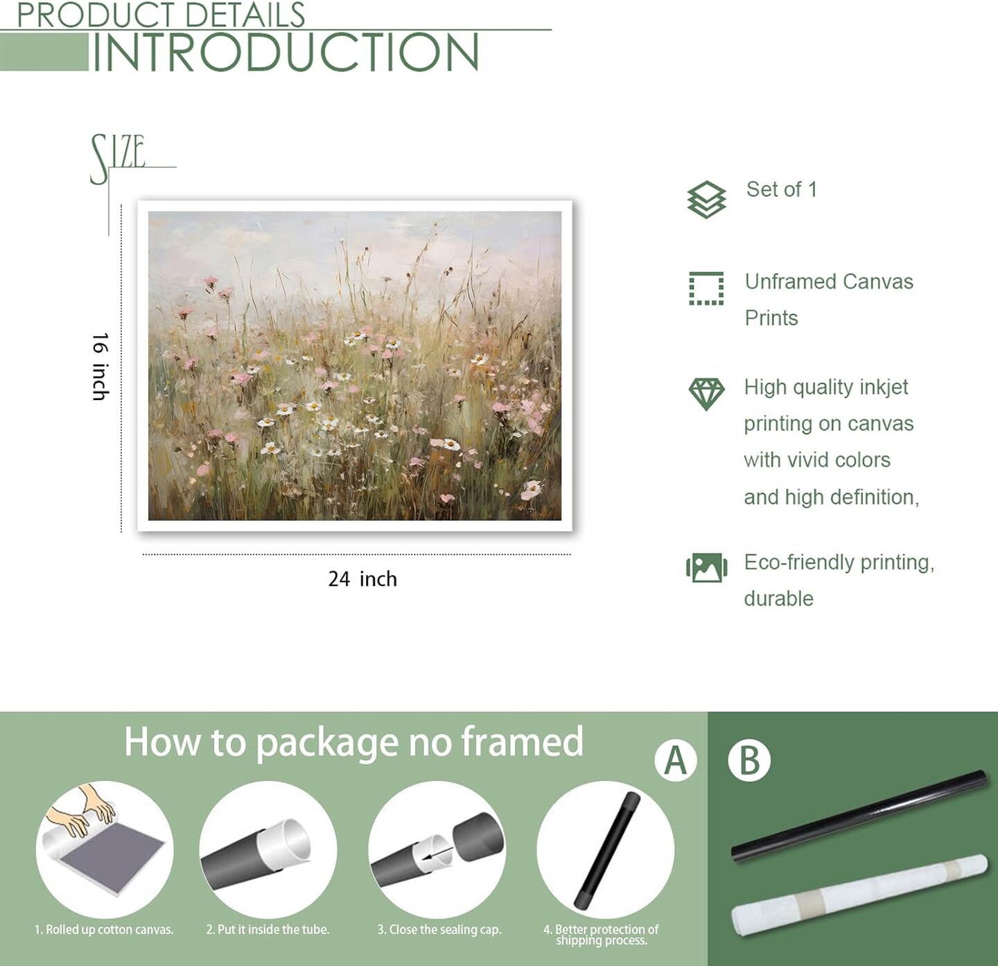Summer Vintage Wildflower Canvas Wall Decor, Botanical Floral Poster Prints and Classical Flower Paintings for Farmhouse Living Room, Bedroom, and Bathroom, 16 x 24 Inch Unframed